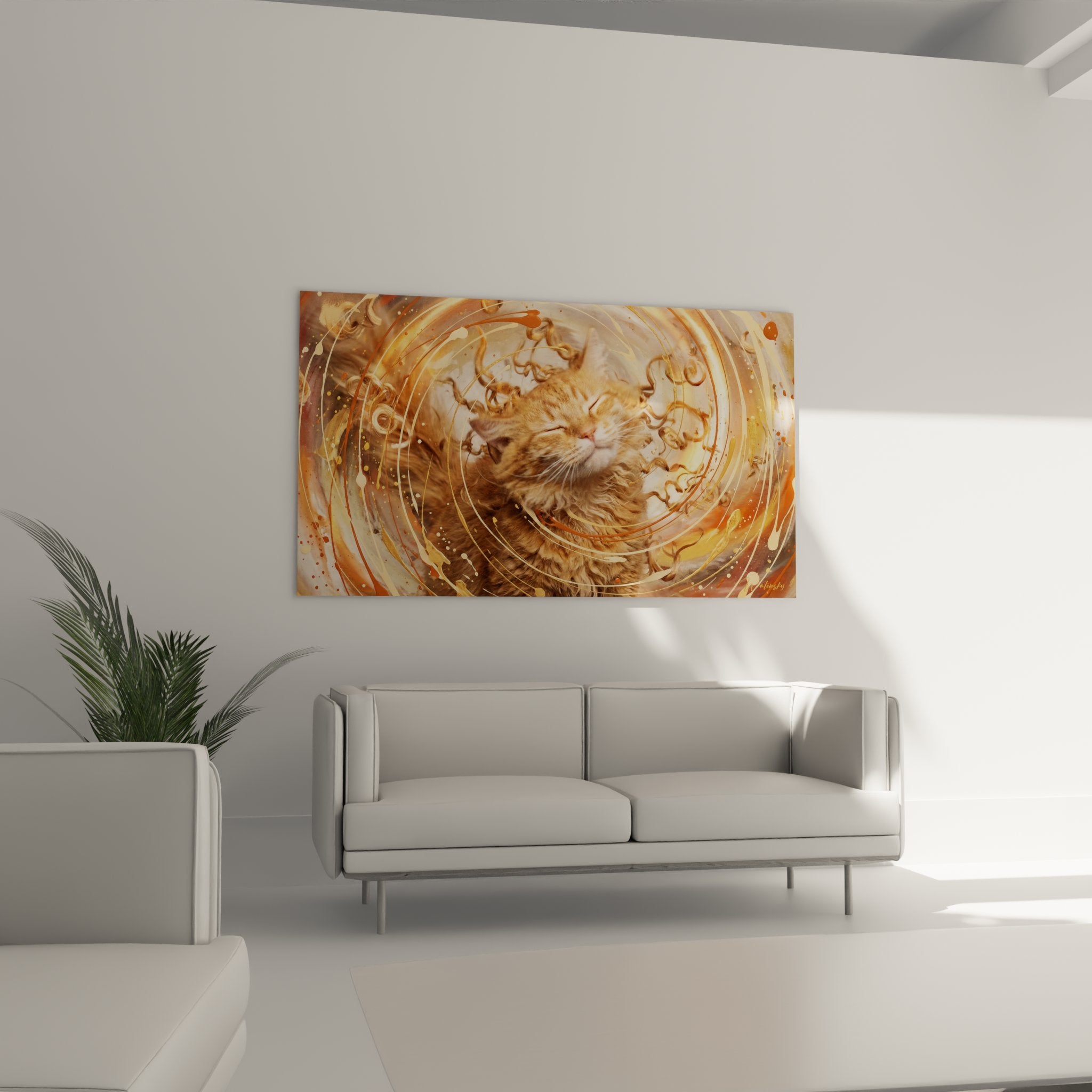 Primo piano gatto Laperm con pelliccia riccia in volute dorate effetto artistico