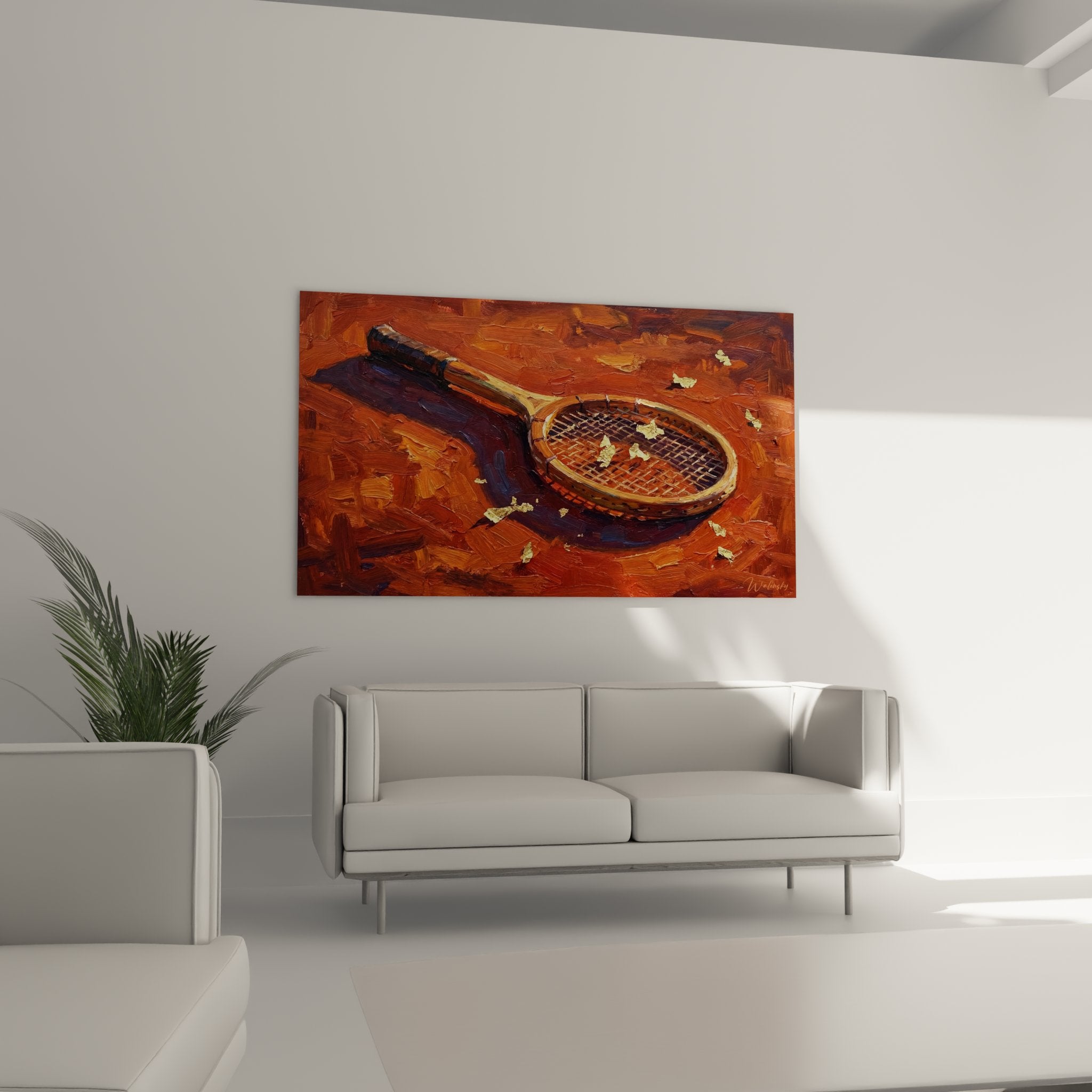 Detail peinture raquette tennis cordage traditionnel texture huile coups pinceau visibles art tennis