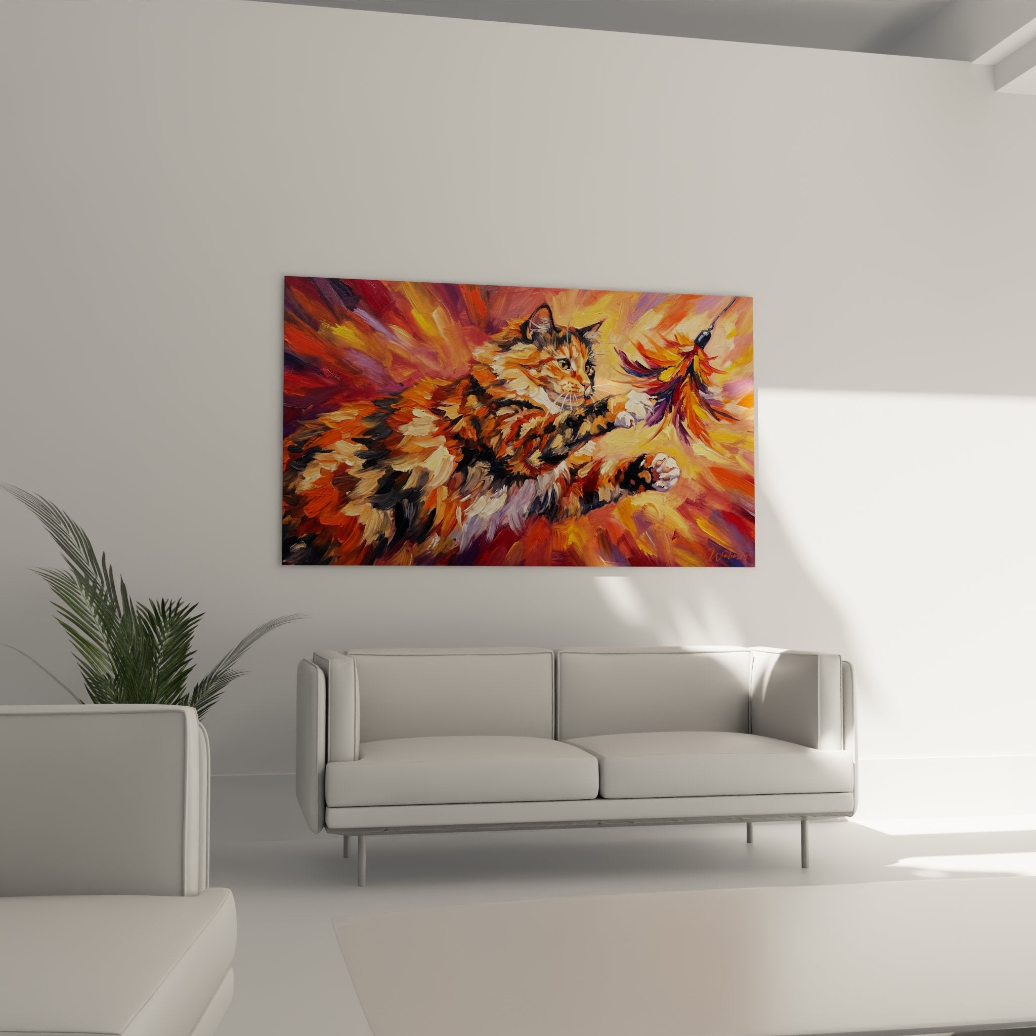 Dettaglio pittura gatto Ragamuffin stile espressionista pennellate texture colori caldi