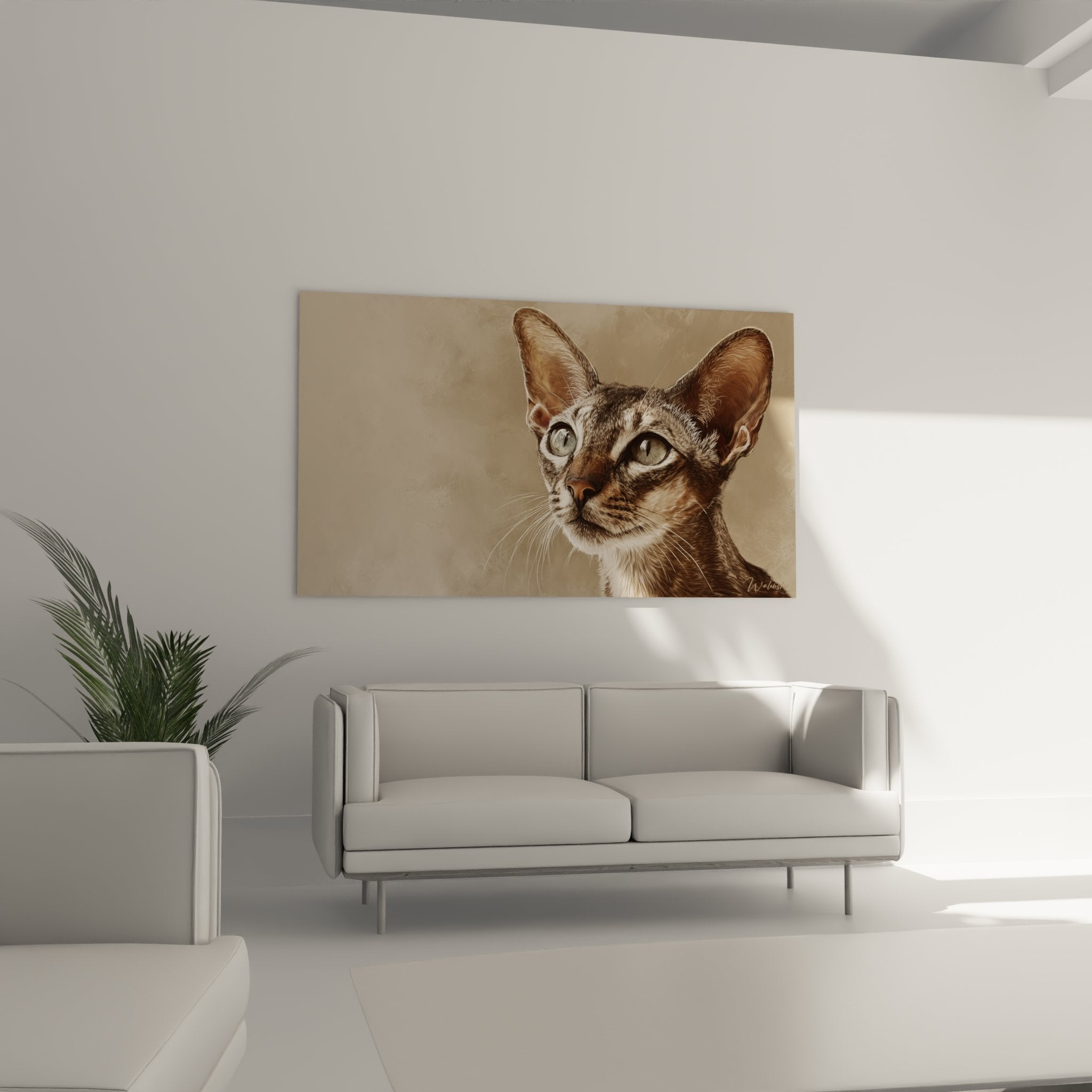 Detailporträt einer Singapura-Katze mit Tigerstreifenstruktur des Fells und fesselndelem Blickausdruck
