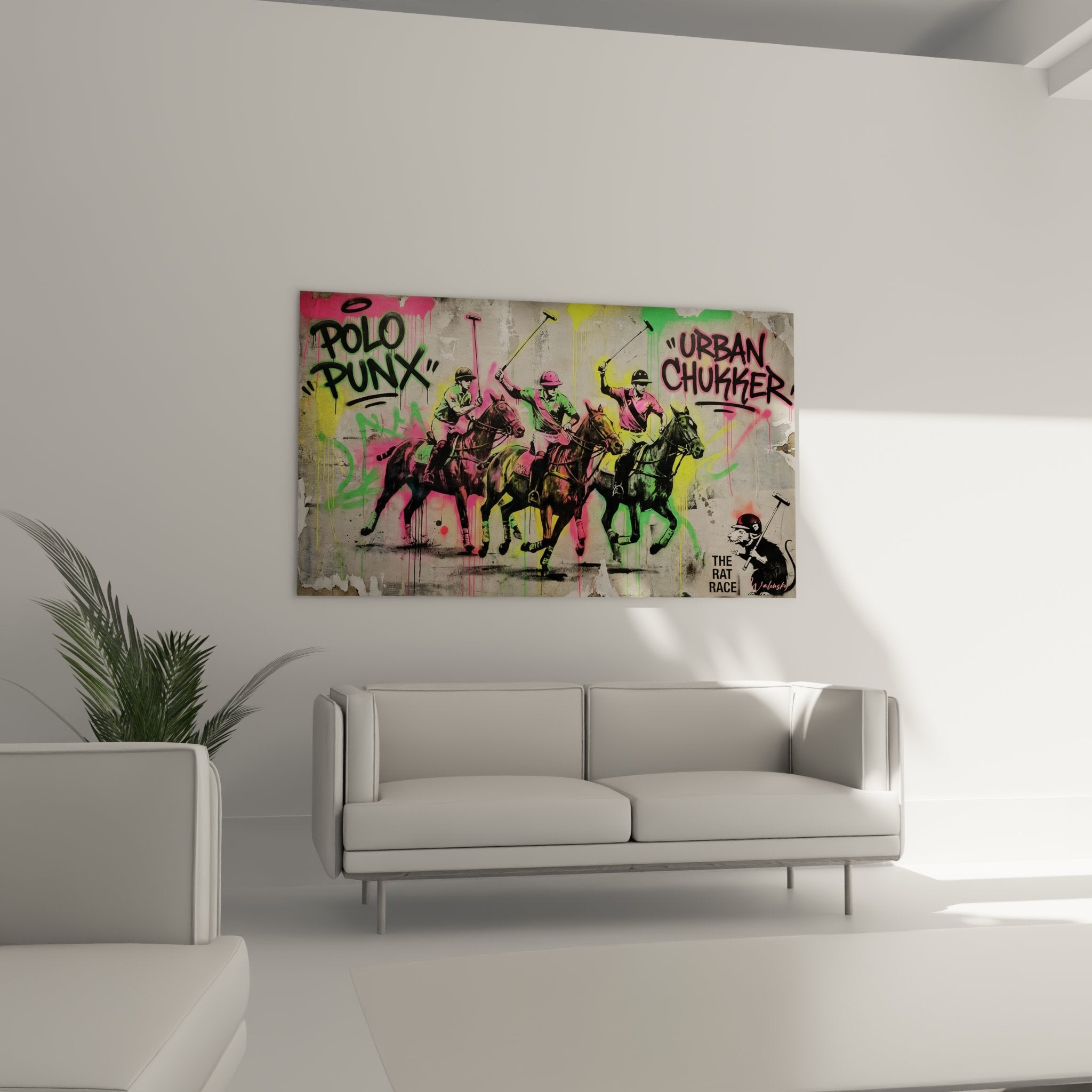 Graffiti polo punx urban chukker street art detail riders horses neon colors