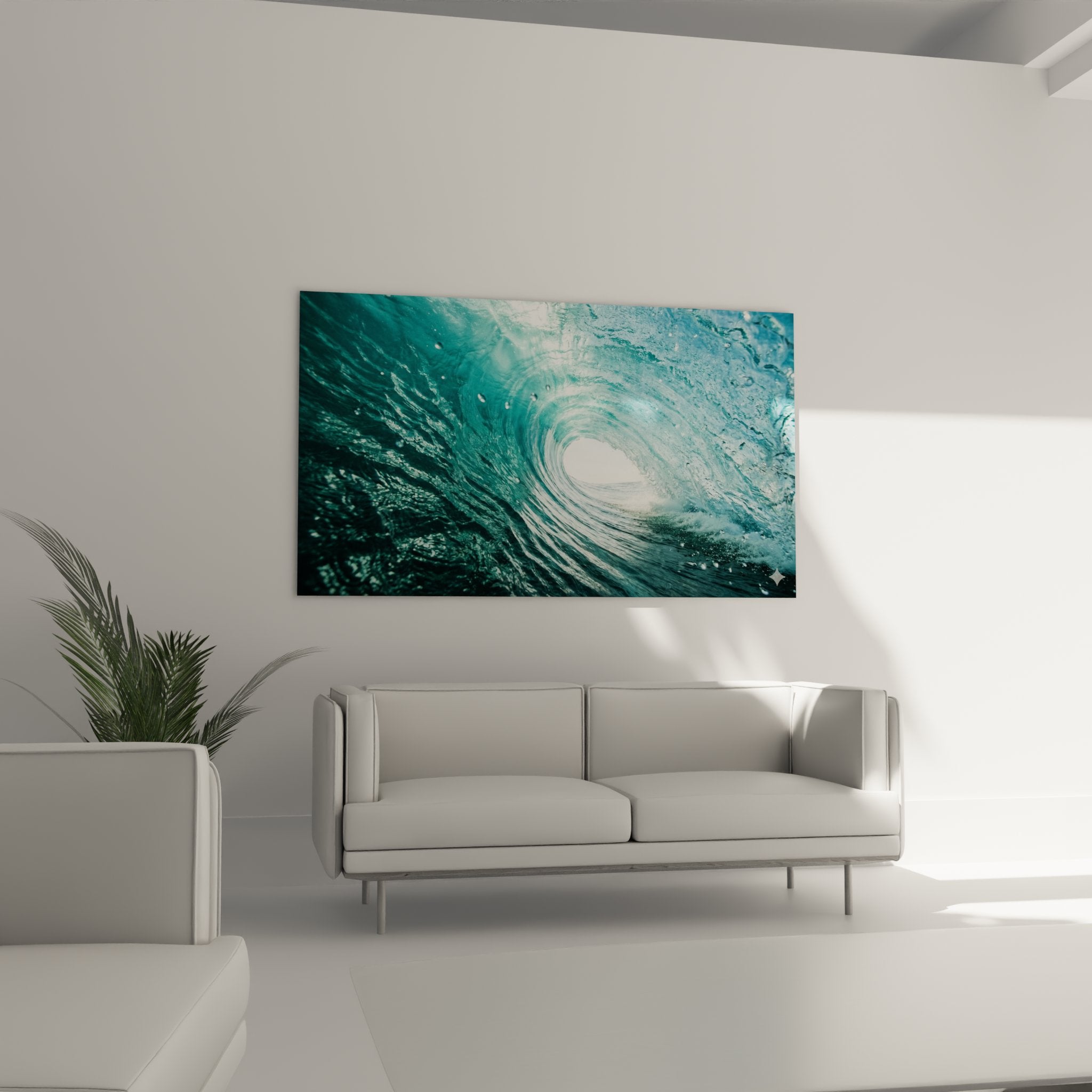 Détail texture vague tube gouttelettes eau cristalline reflets émeraude surf art