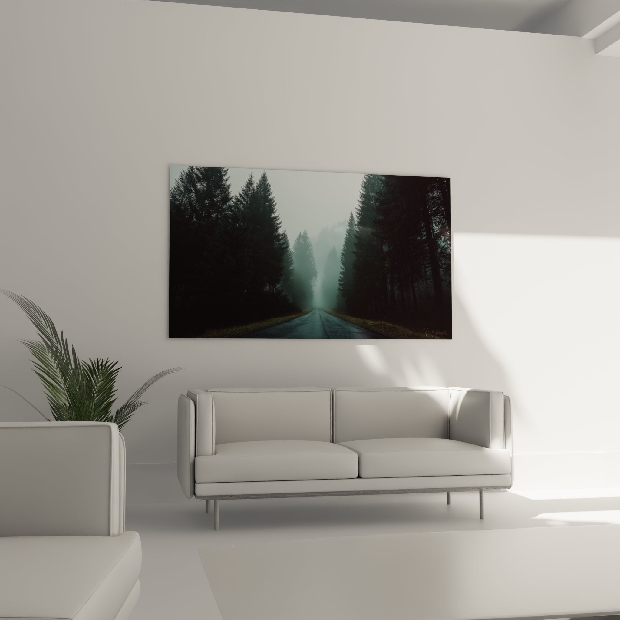 Détail tableau peinture route forestière Vosges textures brume sapins qualité impression toile