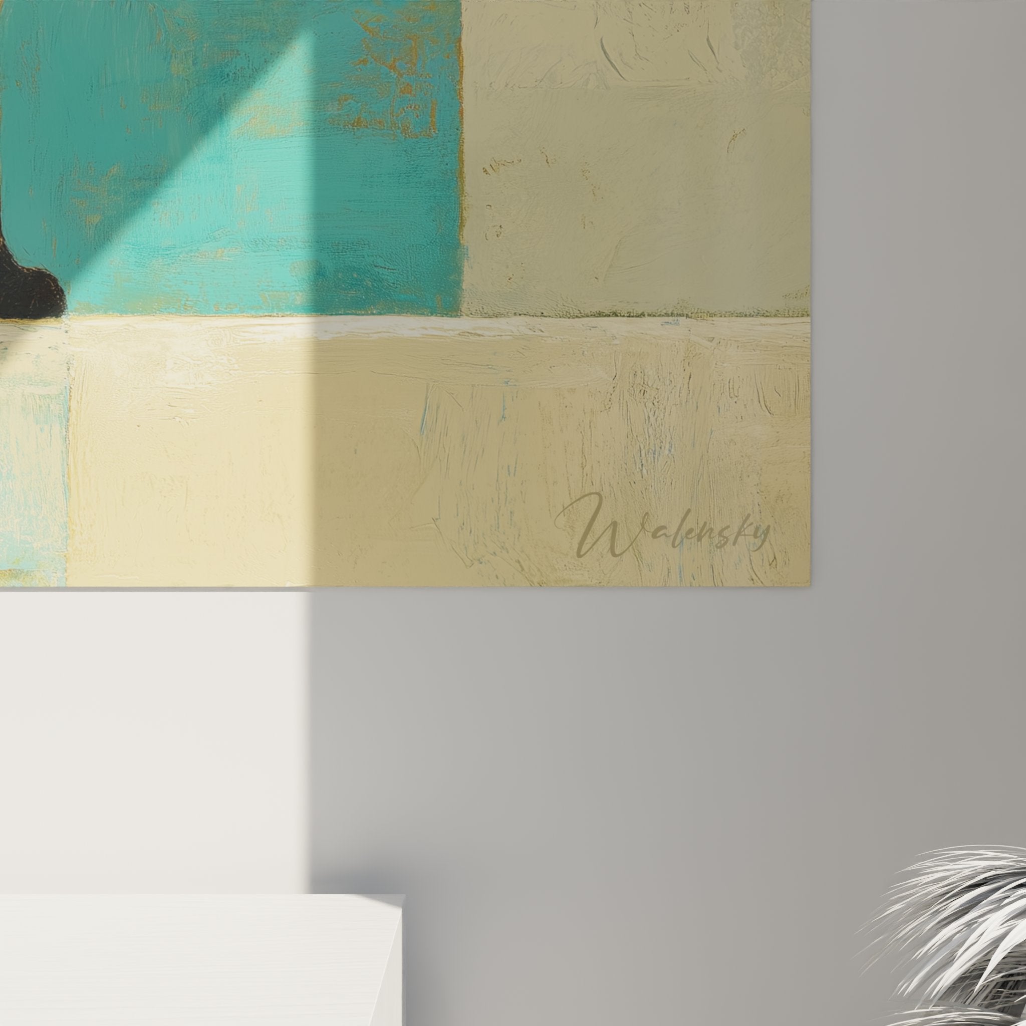 Panoramica quadro gatto siamese moderno, opera d'arte contemporanea su tela, decorazione elegante