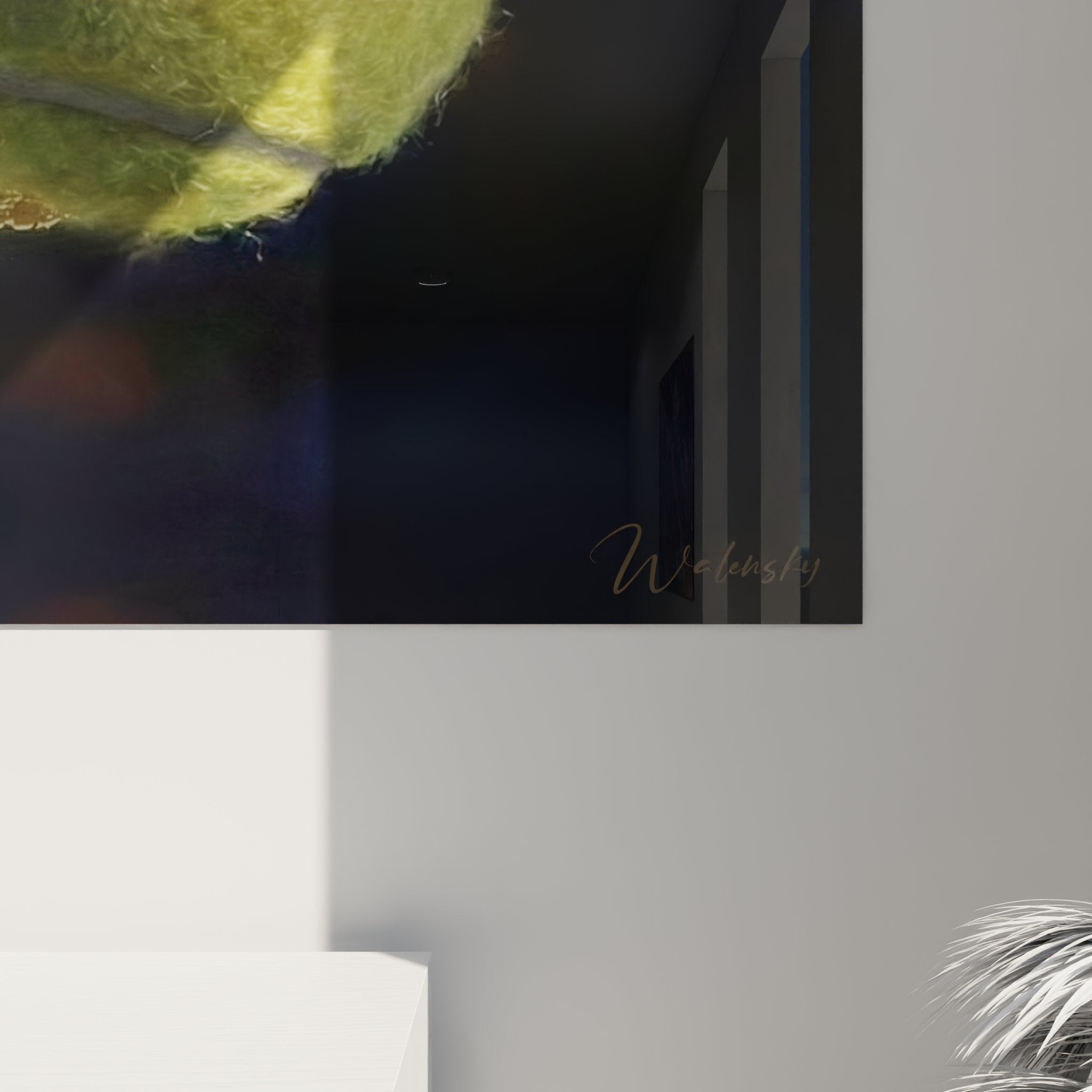 Vue ensemble tableau tennis mouvement balle jaune decoration interieur moderne