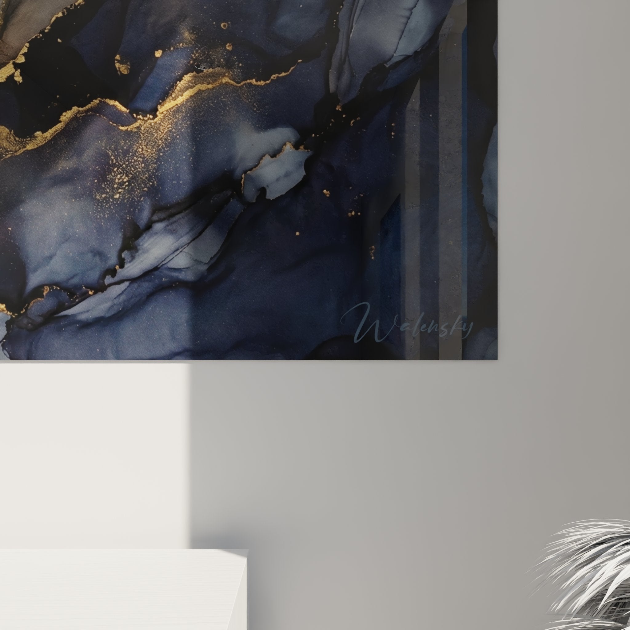 Overview of the wall art diving with diver bathed in mystical golden light