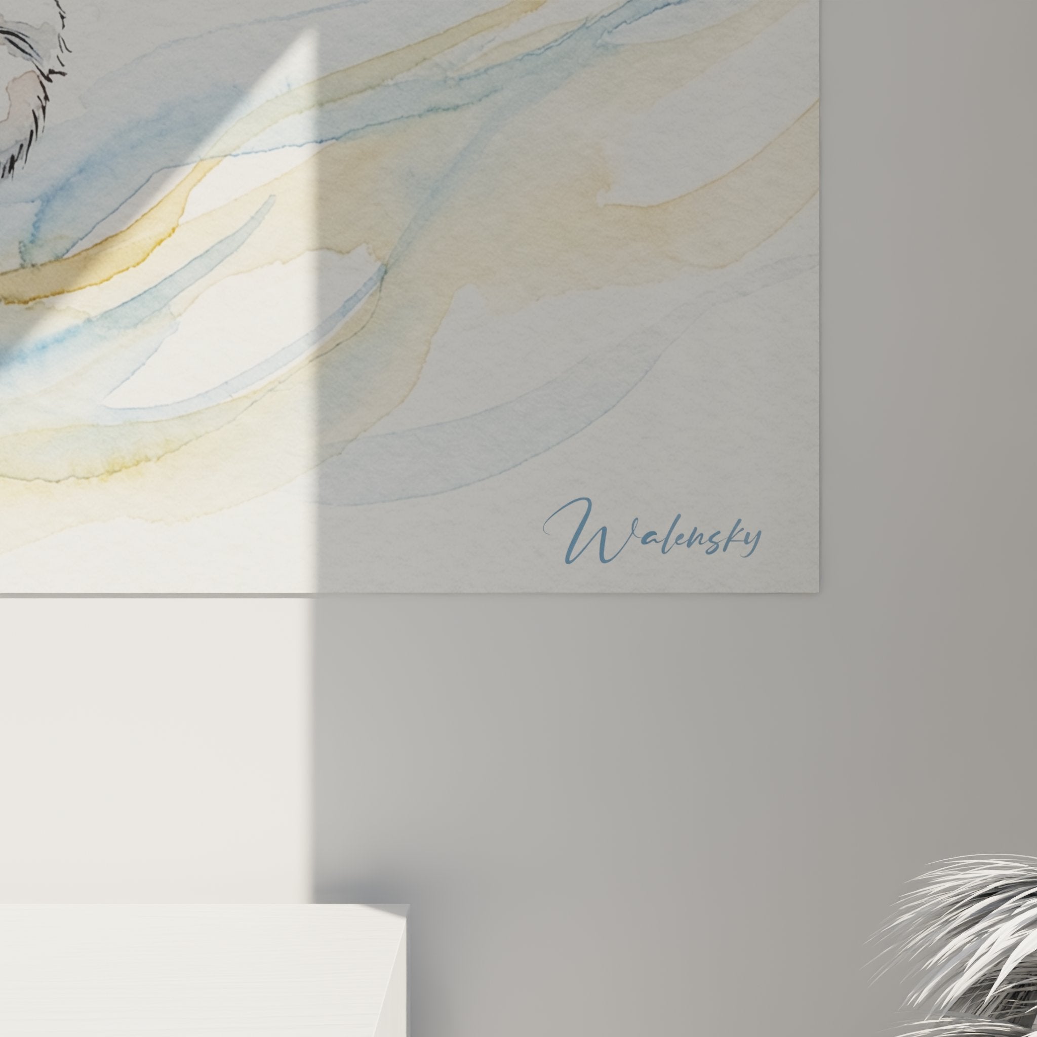 Vista d'insieme quadro murale gatto birmano stile acquerello in interni moderni, elegante decorazione felina