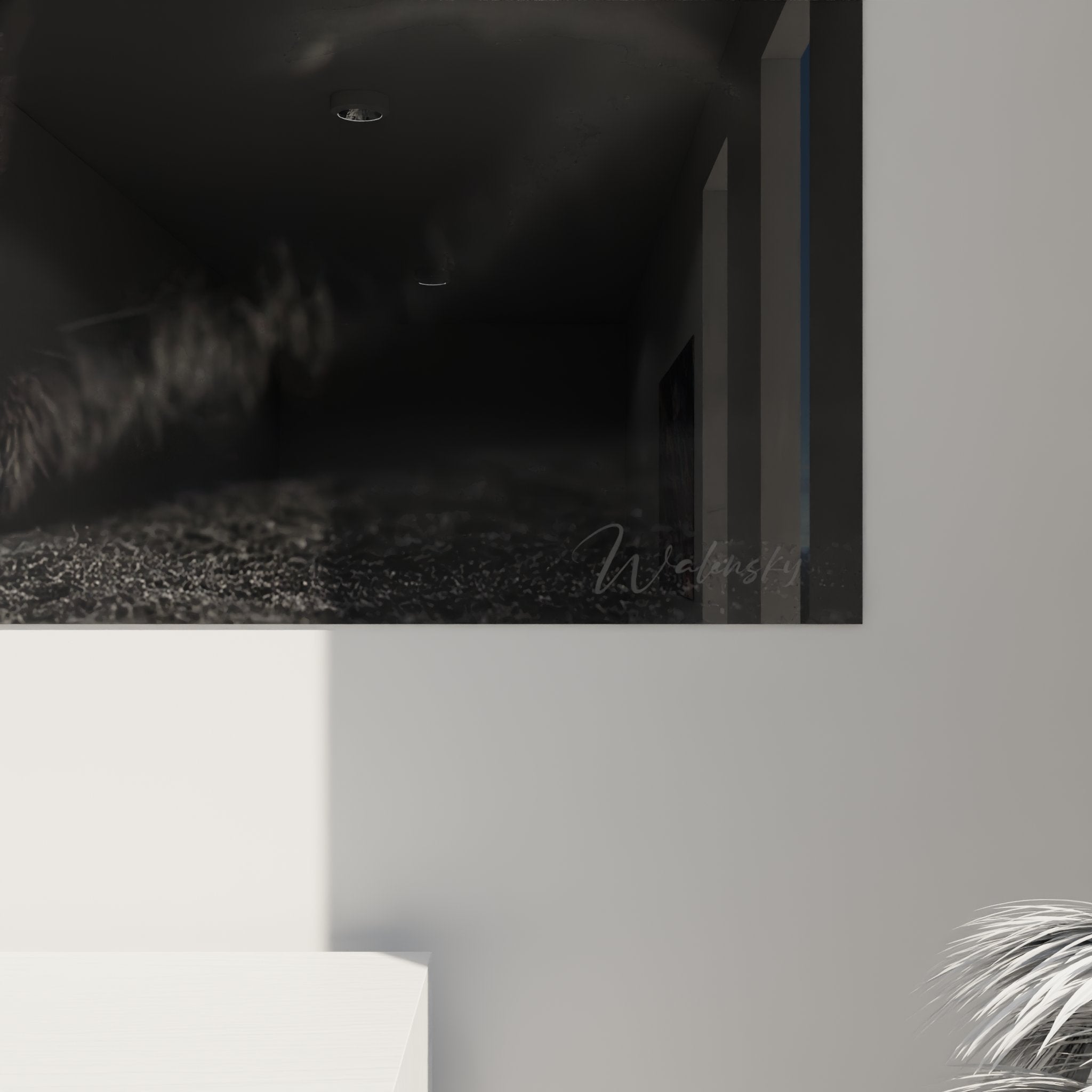 Vue d'ensemble tableau chat Bombay dans salon contemporain, art animalier mural, décoration féline chic