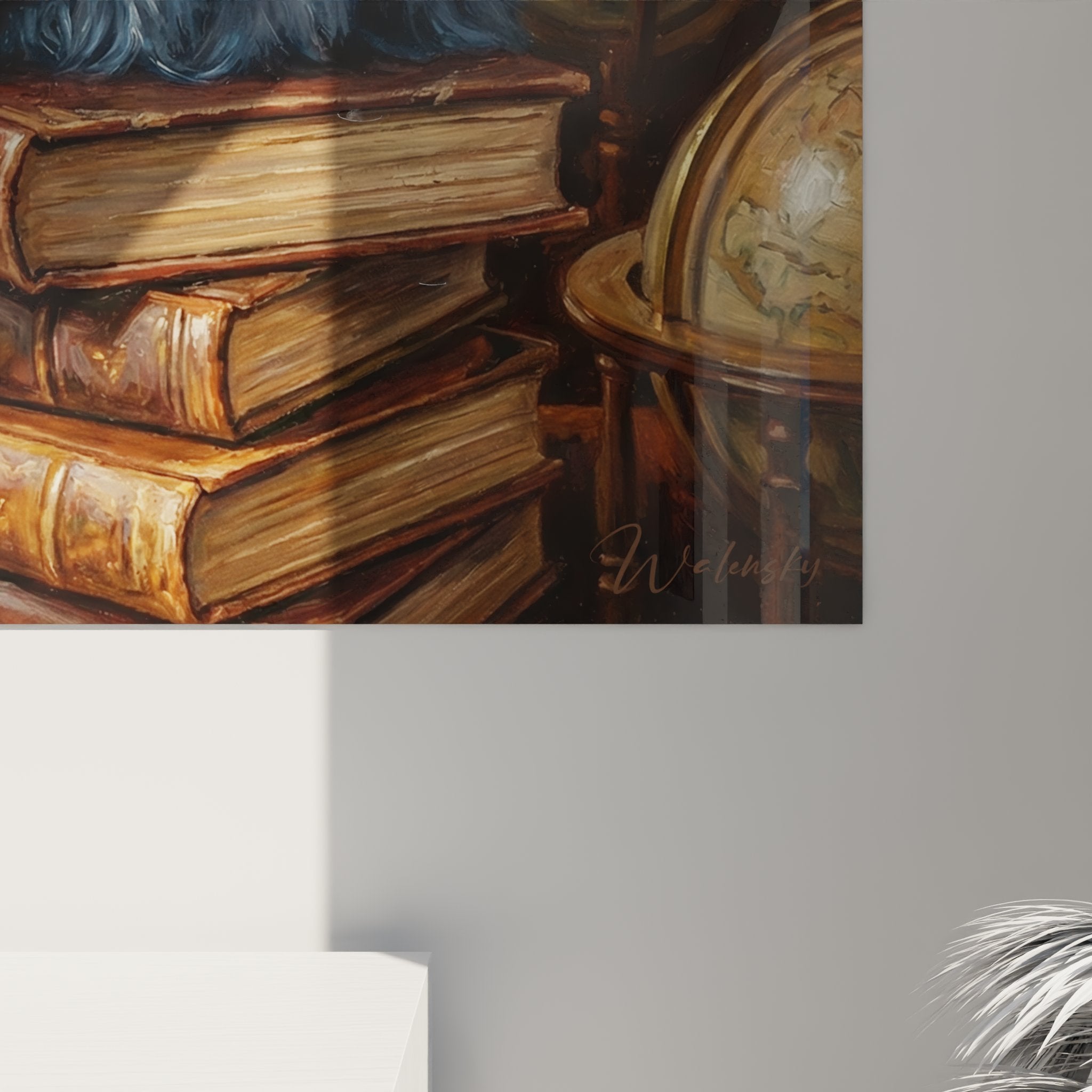 Übersichtsansicht Nebelung-Katzen-Wandgemälde Bibliothek in modernem Wohnzimmer elegante Wanddekoration