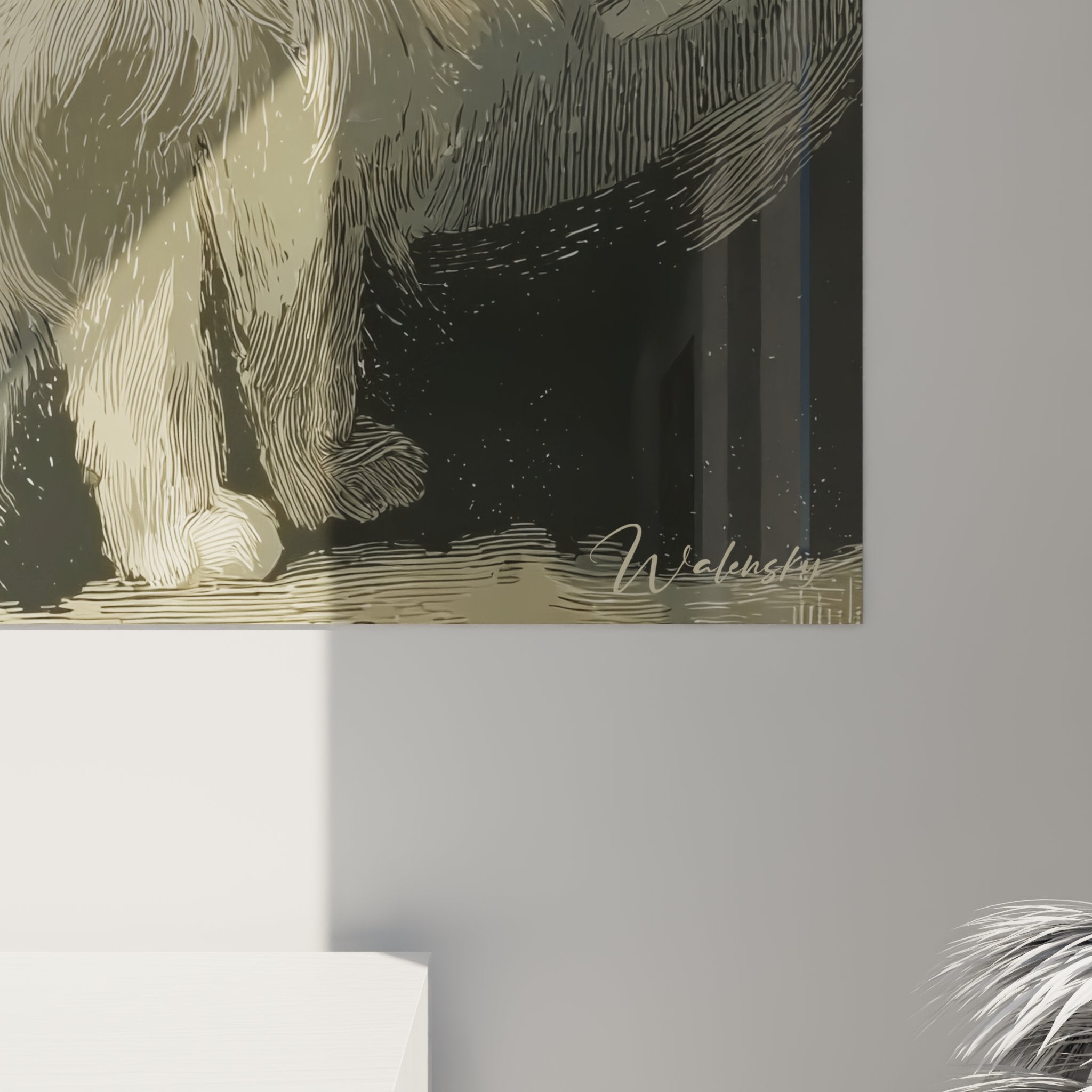 Gesamtansicht Wandbild weiße Turkish Angora Katze Inneneinrichtung künstlerischer Stil