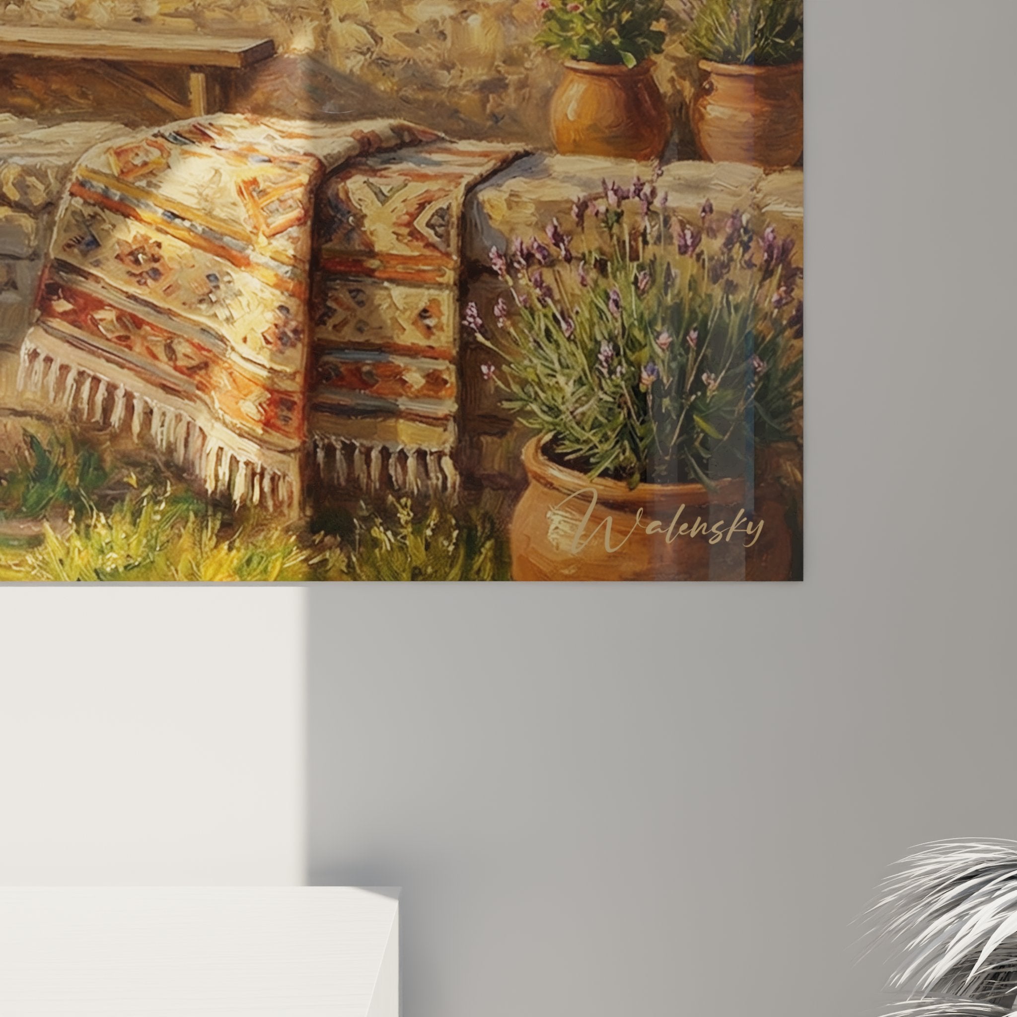 Vue d'ensemble du tableau mas provençal révélant la richesse des détails et la beauté de la scène champêtre