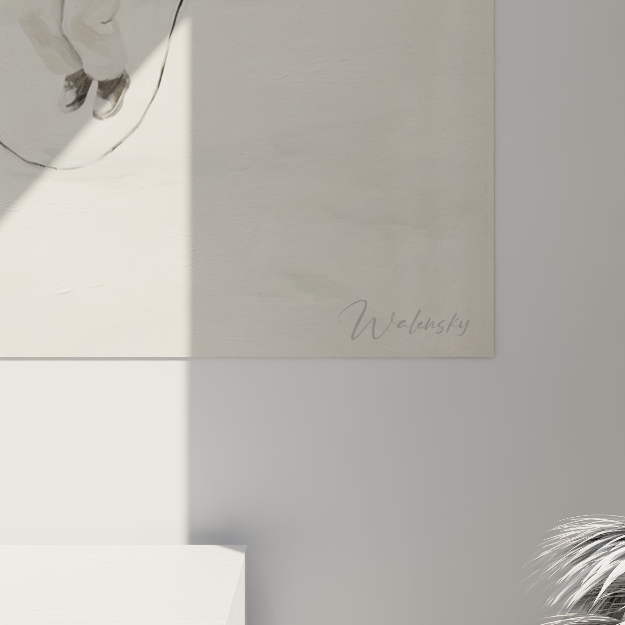 Overview of the jump rope child wall art in a contemporary interior, soft and poetic atmosphere