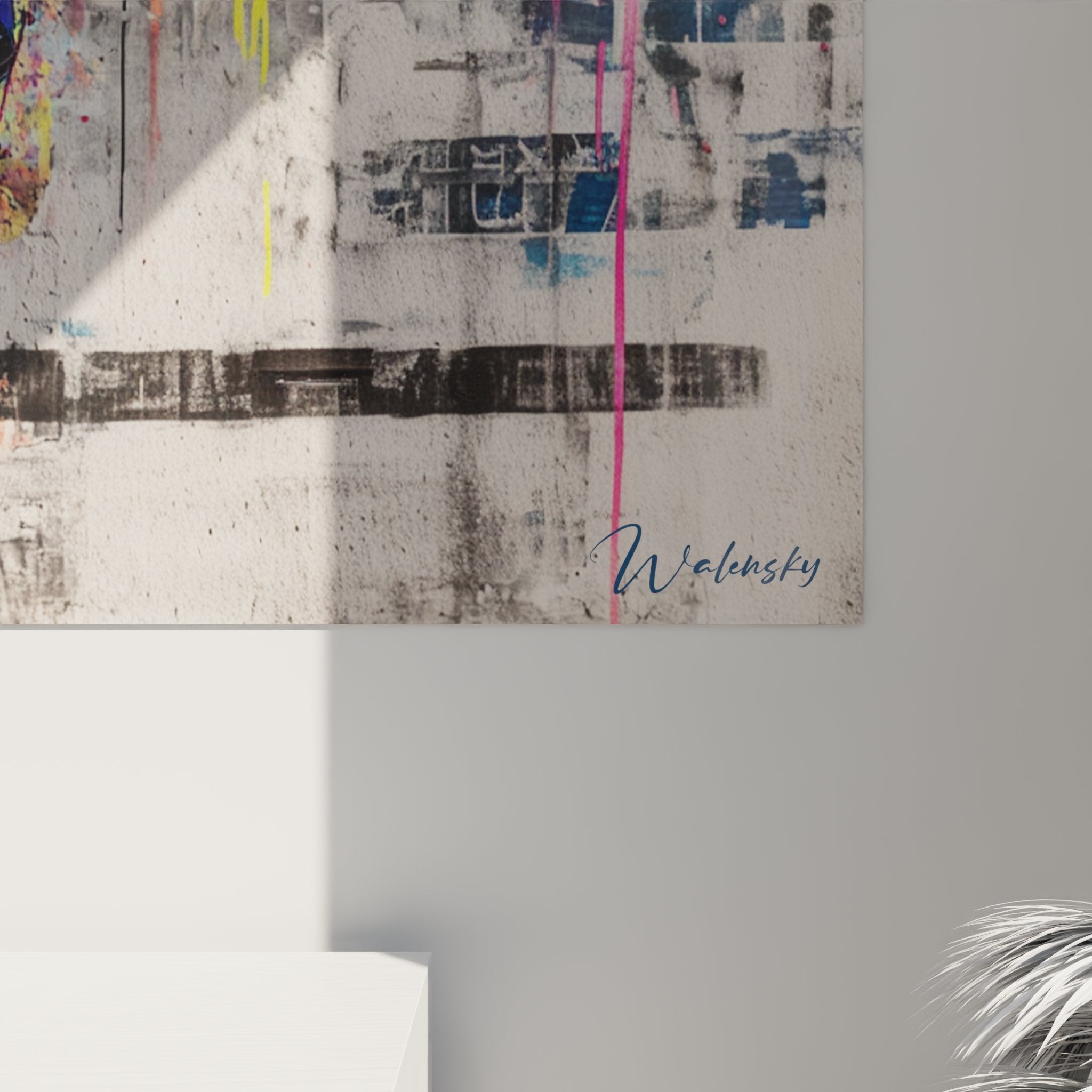 Vue perspective tableau mural skateur street art déco skateboard style graffiti urbain