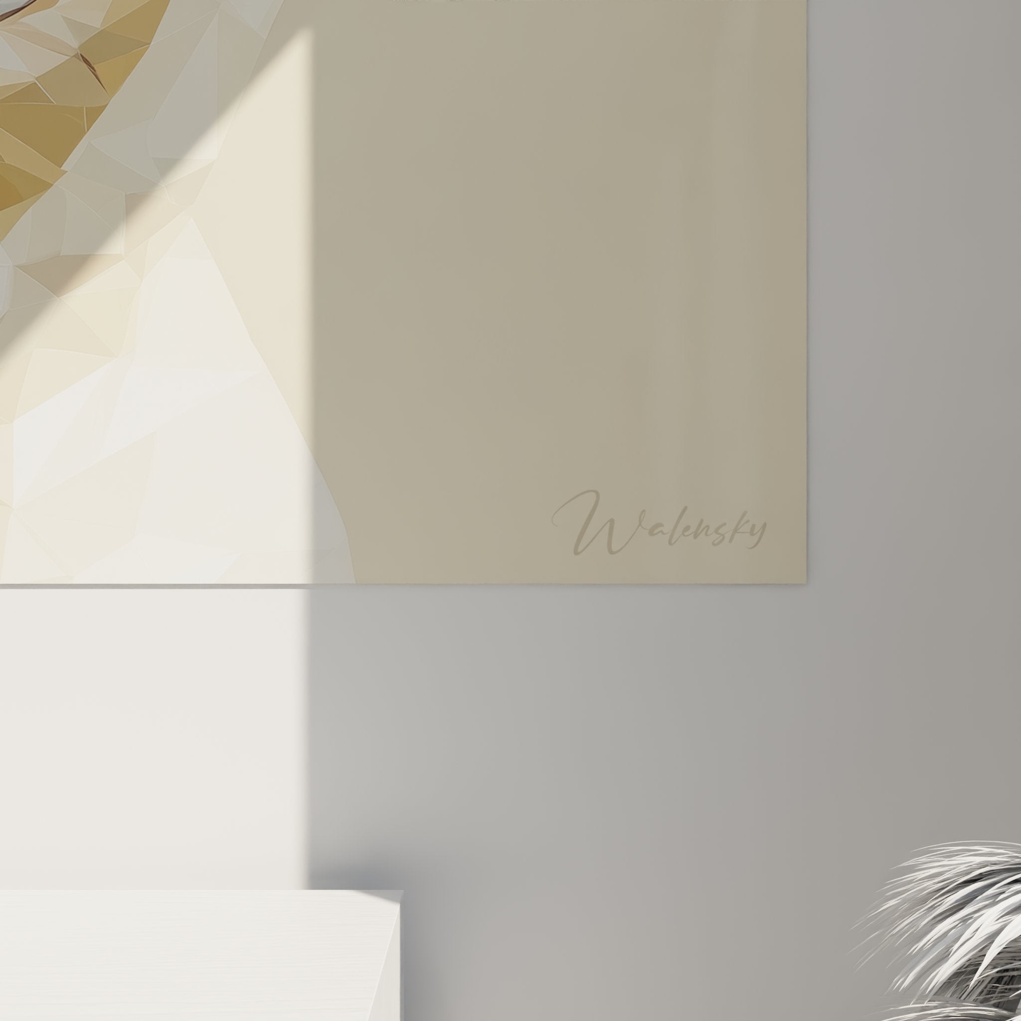 Vue d'ensemble tableau mural chat polygonal, style géométrique moderne pour décoration intérieure