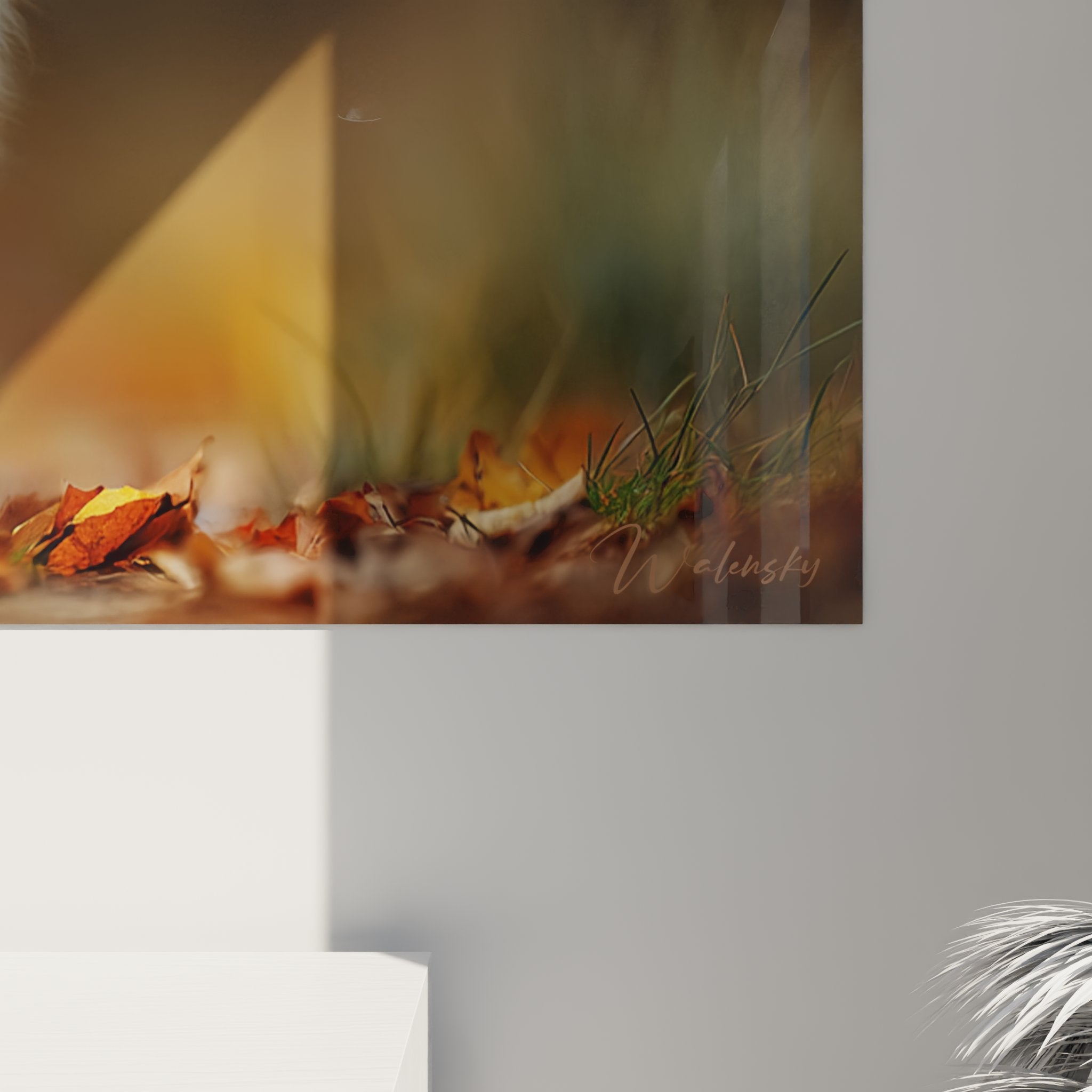 Vue ensemble tableau chat sibérien blanc automnal dans salon moderne décoration murale élégante