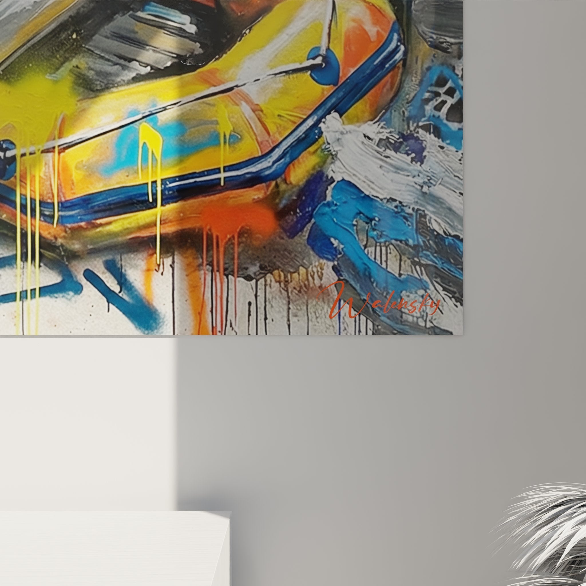 Gesamtansicht abstraktes Rafting-Gemälde an der Wohnzimmerwand aufgehängt moderne Dekoration Sport Abenteuer