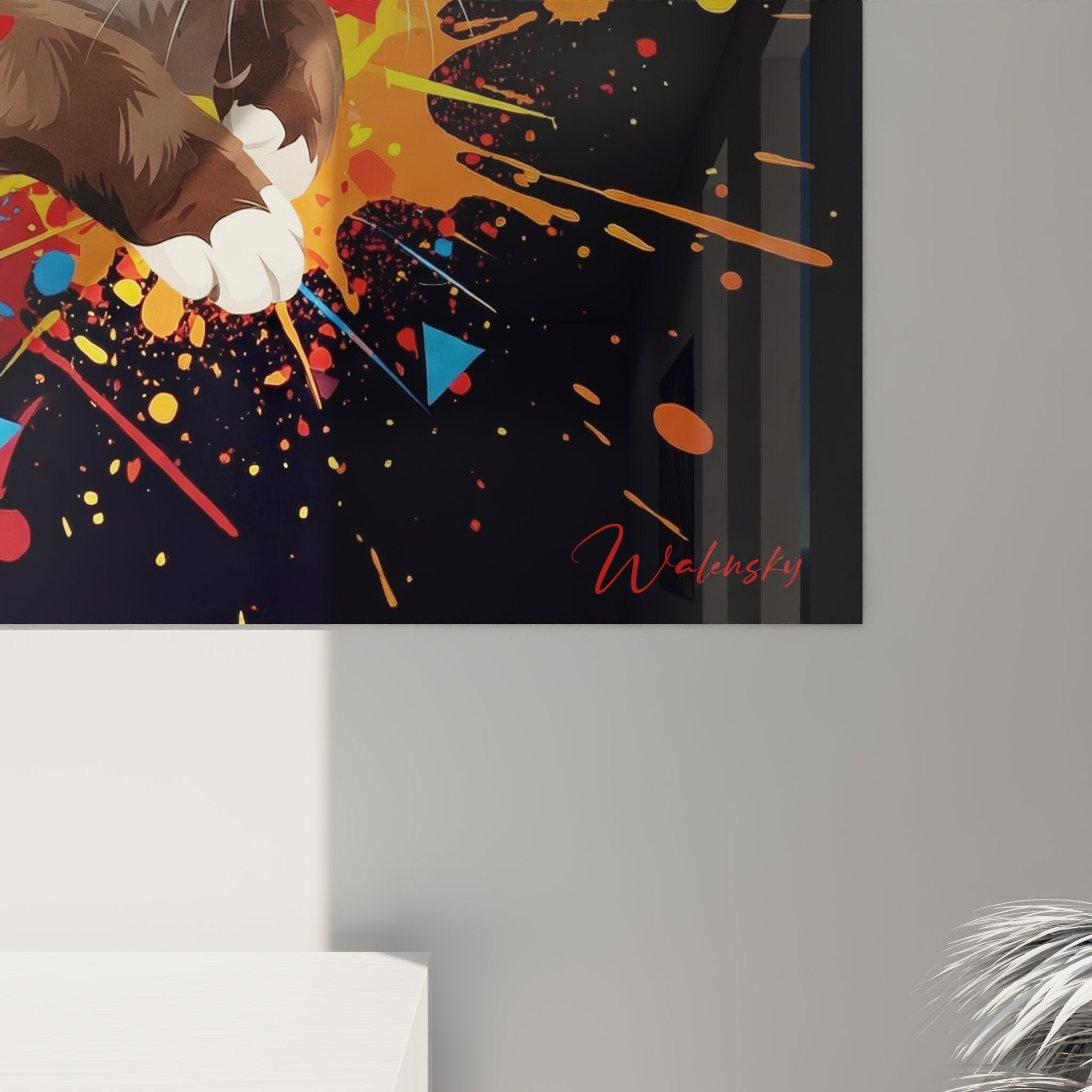 Vista d'insieme quadro murale gatto Birmano arte contemporanea sfondo colorato decorazione d'interni moderna