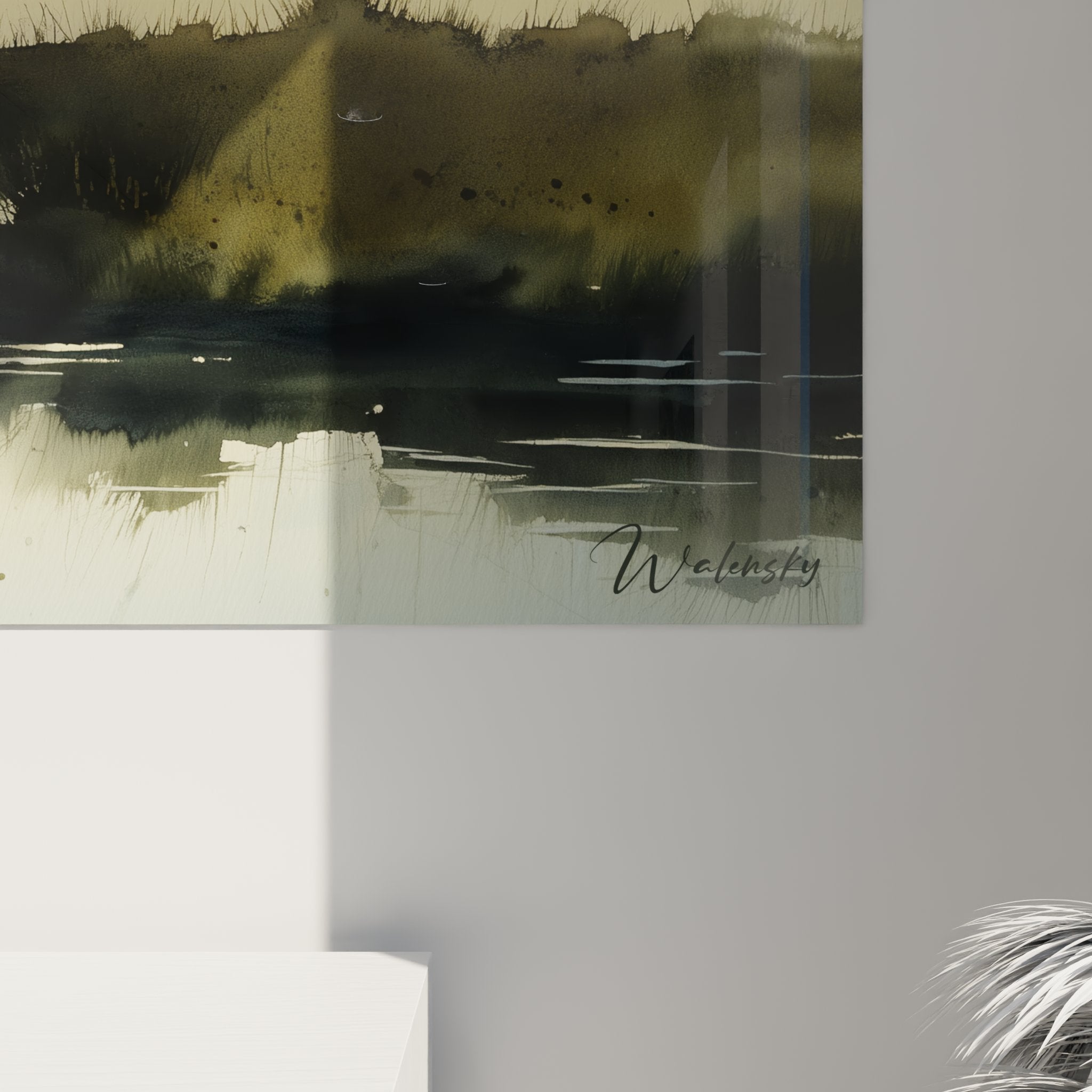 Vue ensemble tableau marais normands dans interieur moderne decoration murale paysage aquatique