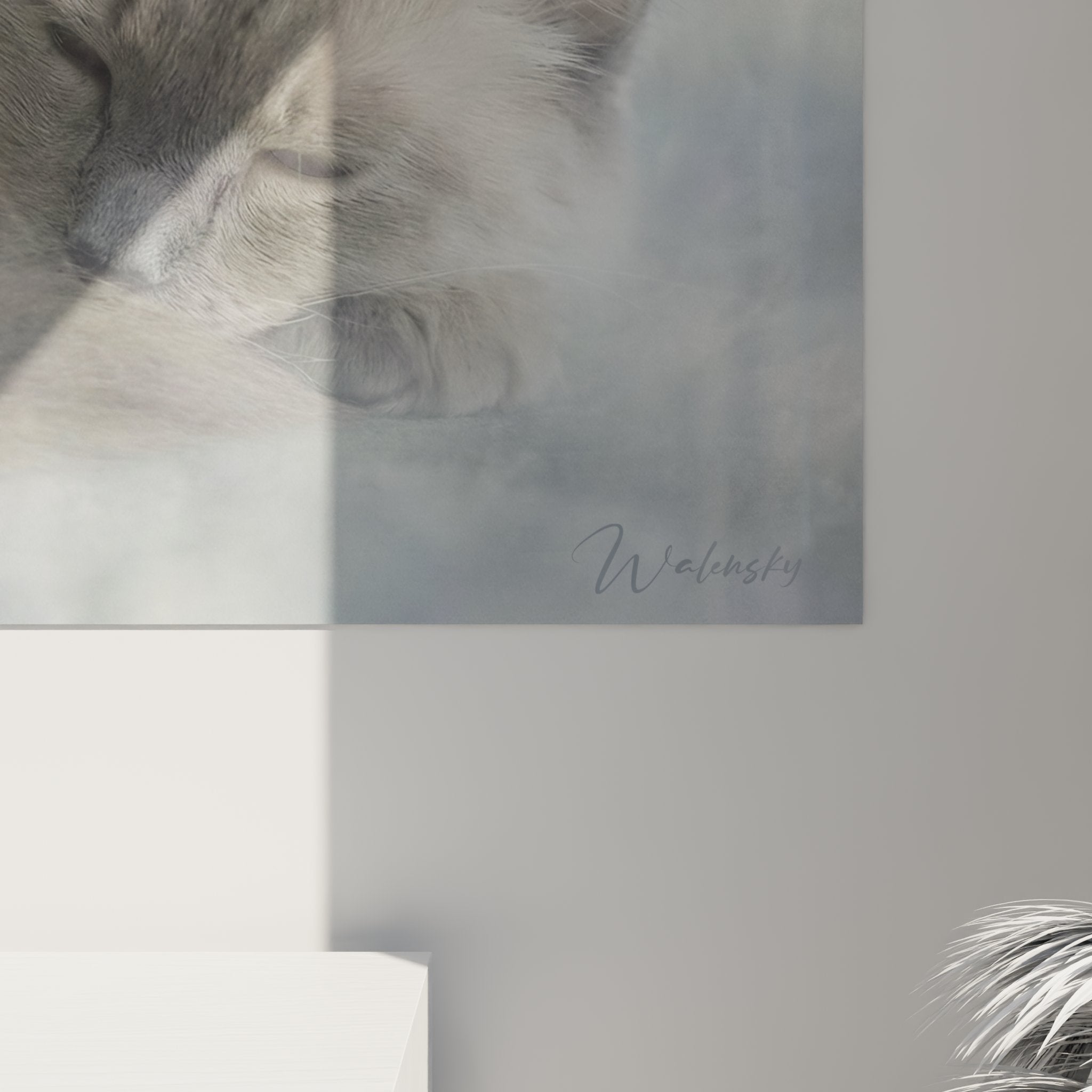 Vue d'ensemble tableau mural chat Balinais, art décoratif félin pour salon ou chambre, style contemporain