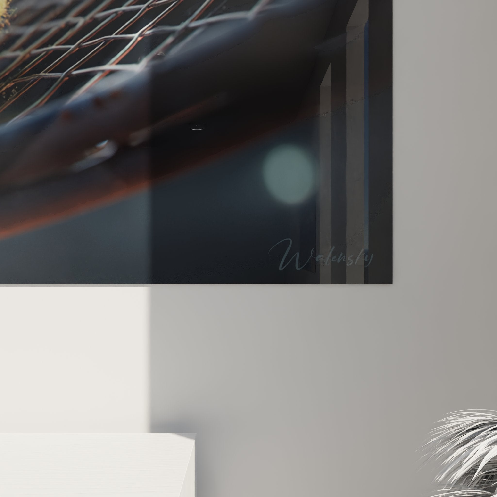 Vue d'ensemble du tableau tennis impact dynamique dans un interieur contemporain avec eclairage ambiant