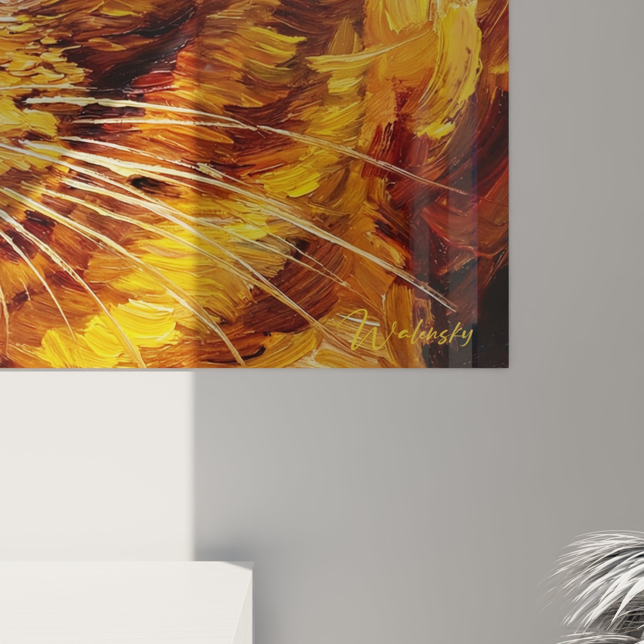 Vue d'ensemble du tableau mural chat Burmese dans salon contemporain élégant