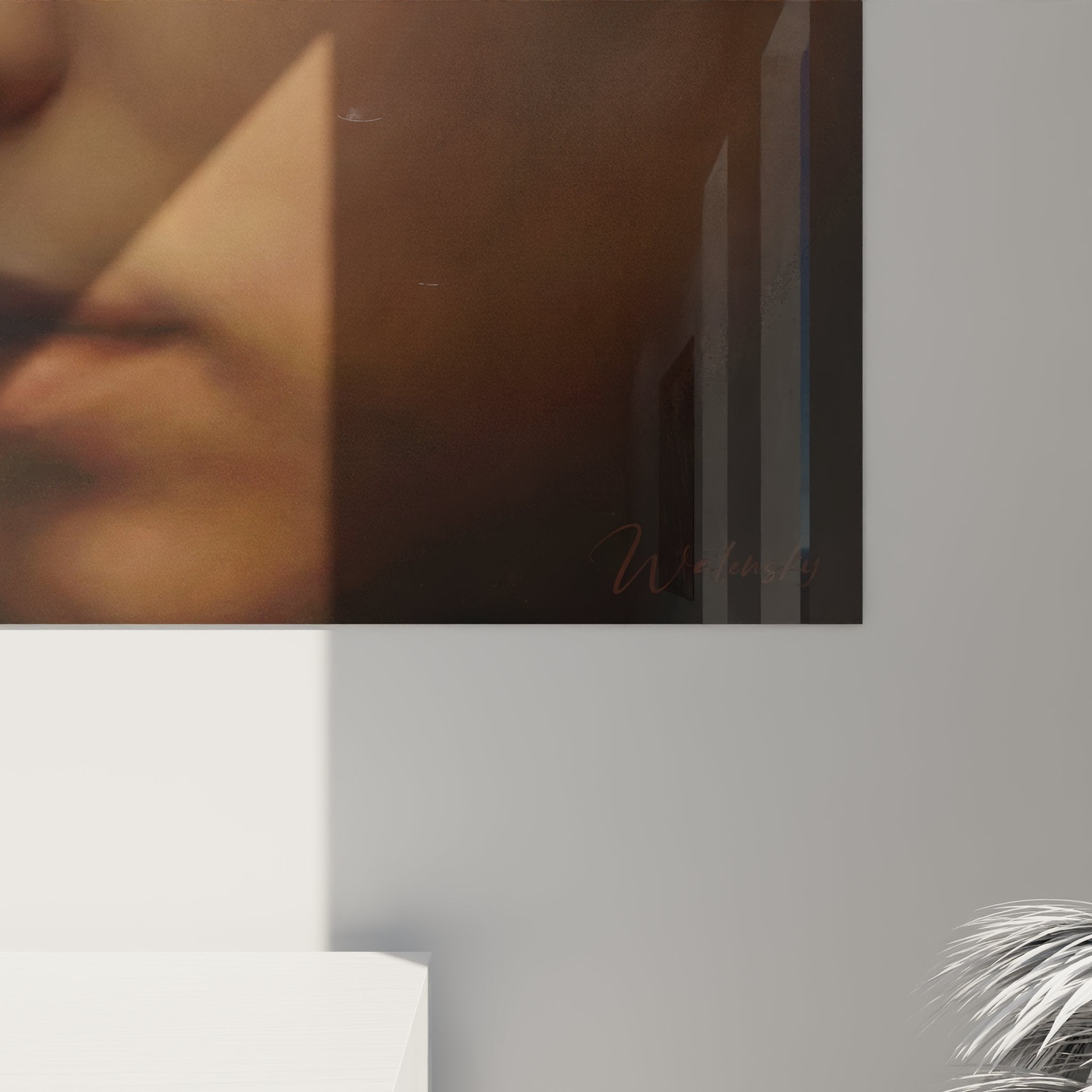 Vue ensemble tableau mural portrait femme chat Peterbald art contemporain decoration interieure