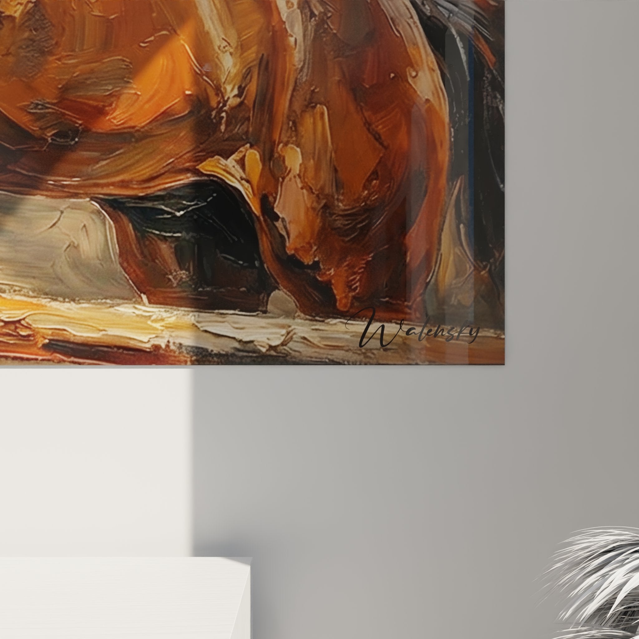 Vue ensemble tableau cheval galop décoration intérieur style équestre art animalier moderne