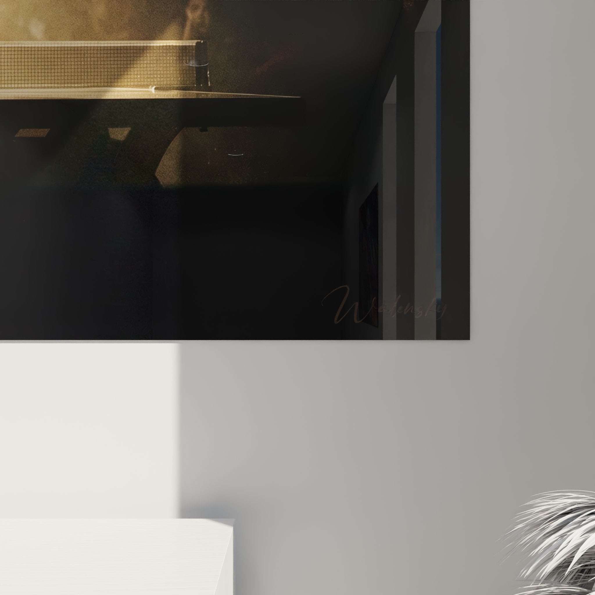 Vue ensemble tableau ping pong silhouette decoration interieur moderne sport art mural