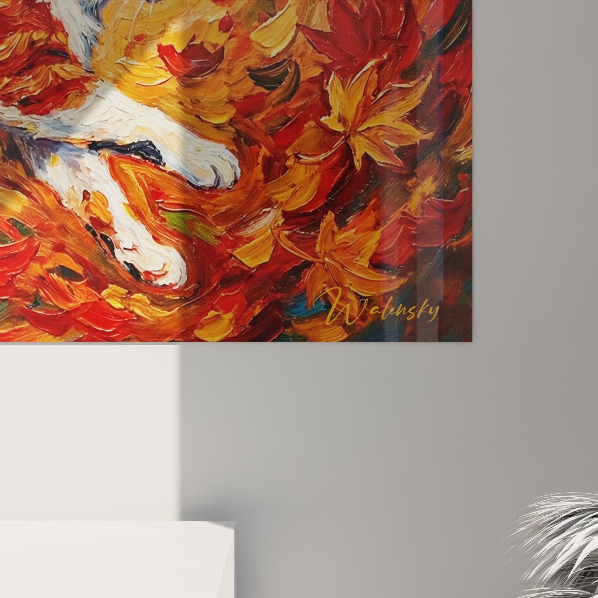 Full view cat wall art autumn interior decoration impressionist art Japanese Bobtail