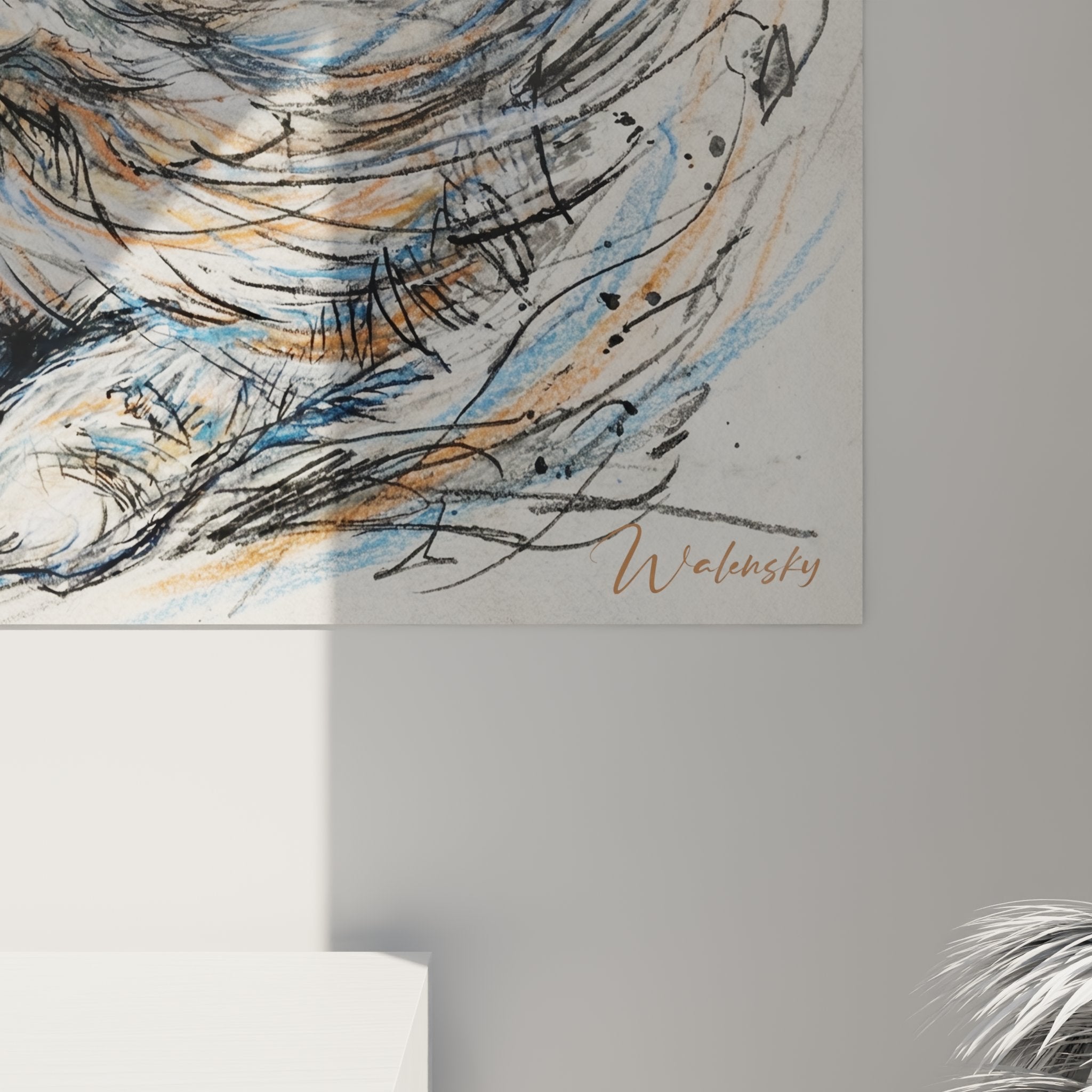 Vue ensemble tableau chat persan art mural moderne decoration interieur style contemporain