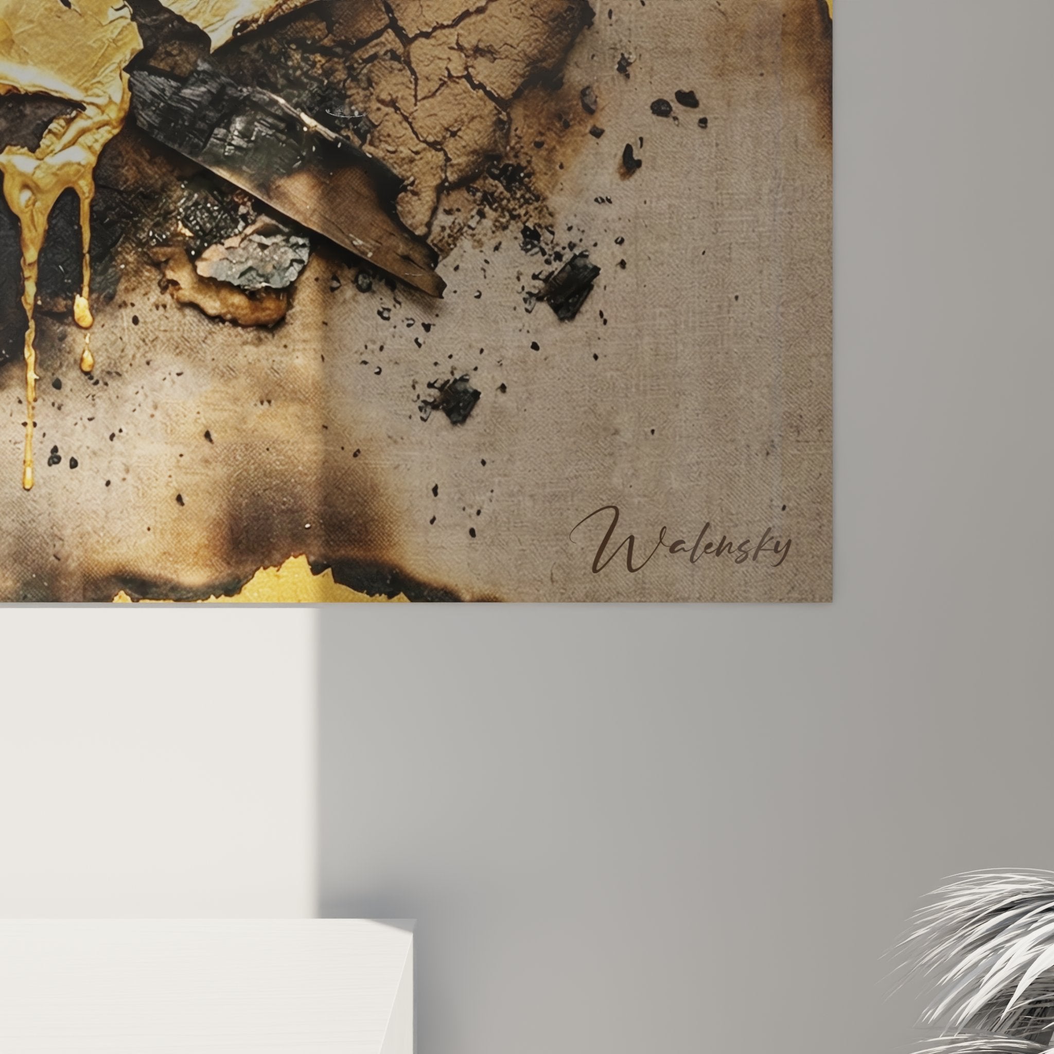 Vue ensemble tableau mural MMA combat dore accroche decoration interieur moderne