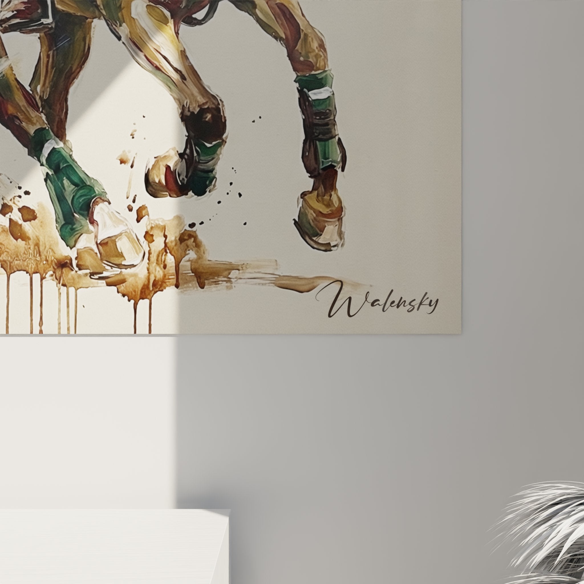 Overview of polo wall art, contemporary equestrian artwork in elegant and refined interior
