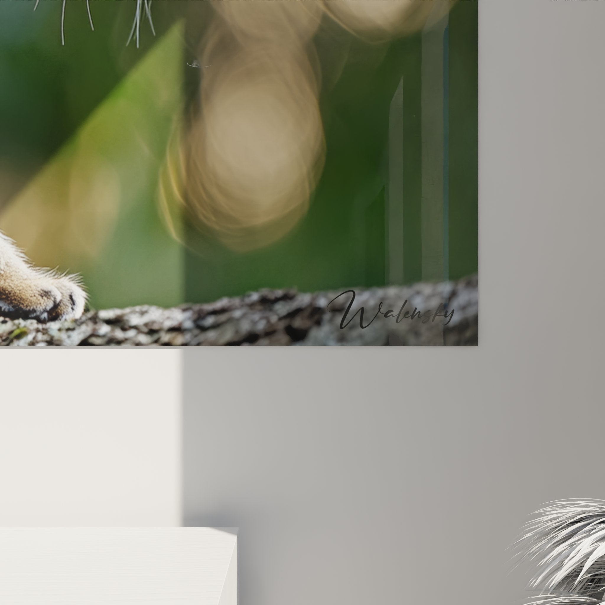 Vue d'ensemble tableau chat Sokoke salon, art mural félin, ambiance chaleureuse, décoration contemporaine