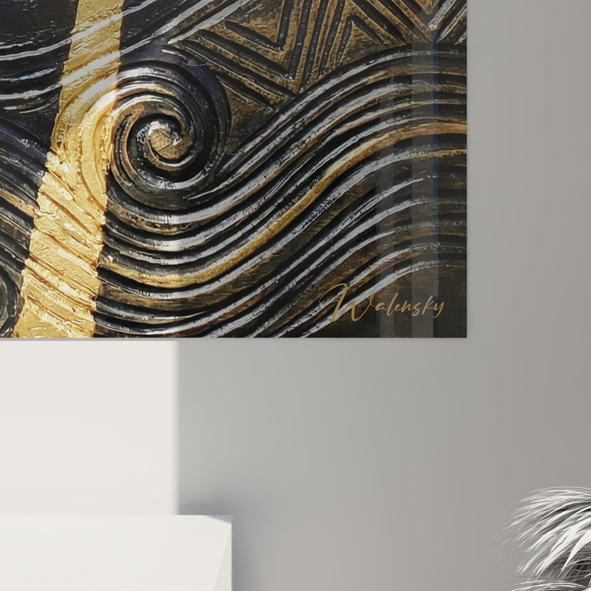 Vue ensemble tableau mural plongee sous marine plongeur ancre doree relief bleu decoration nautique moderne