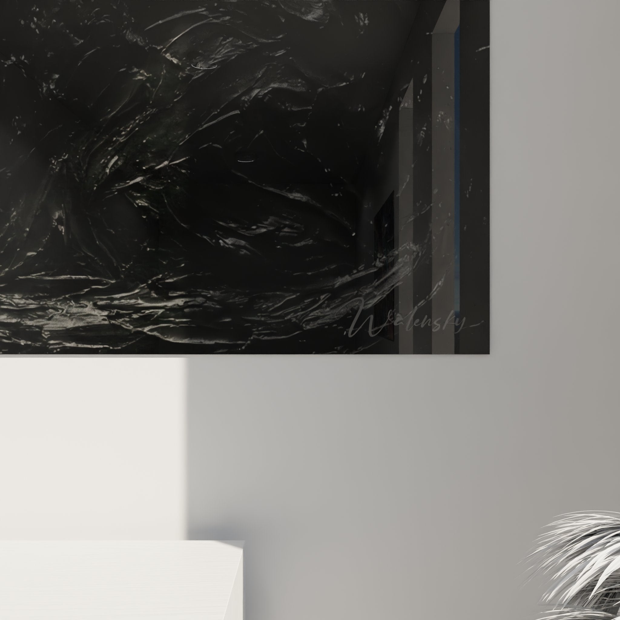 Vista completa quadro murale gatto orientale, opera d'arte contemporanea felino, decorazione interna elegante moderna