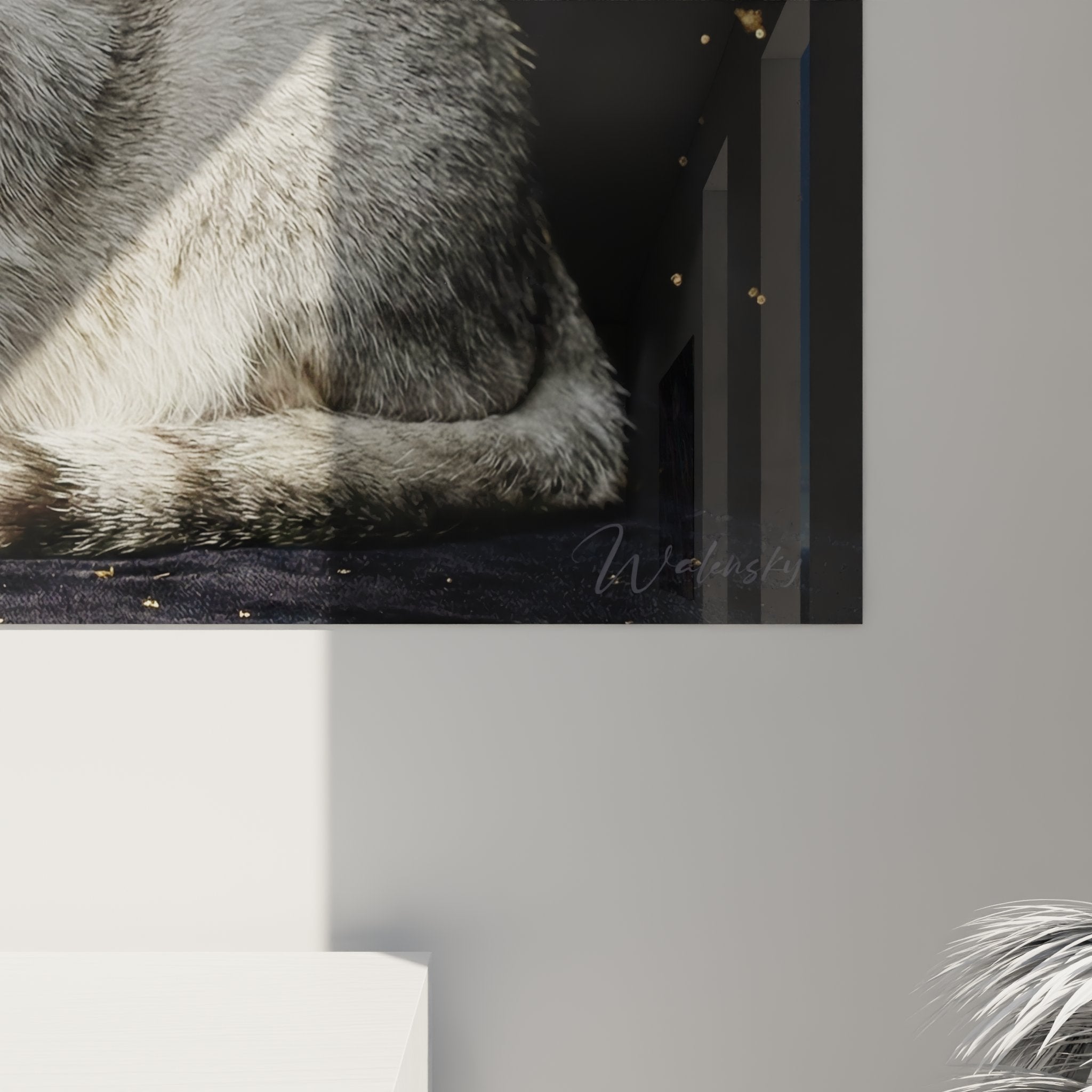 Vue ensemble tableau chat Burmilla majestueux, decoration interieure elegante avec portrait felin