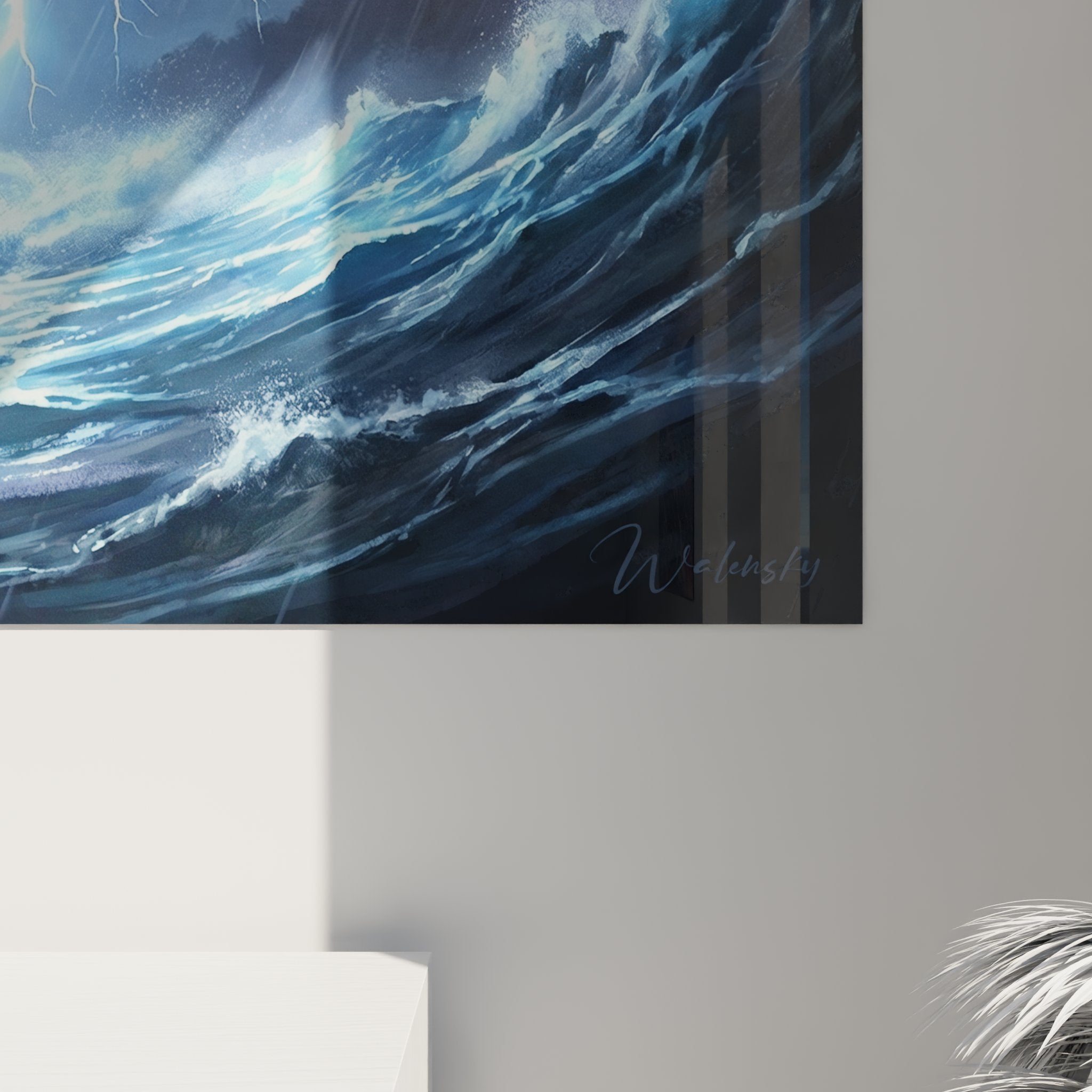 Vue d'ensemble tableau mural jetski tempête marine pour décoration intérieure sports nautiques