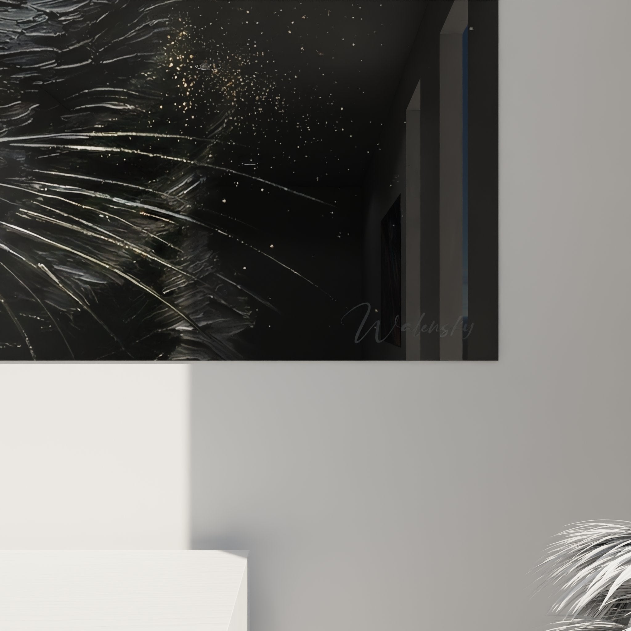 Vista complessiva quadro murale gatto nero Oriental Shorthair, opera d'arte decorativa per interni