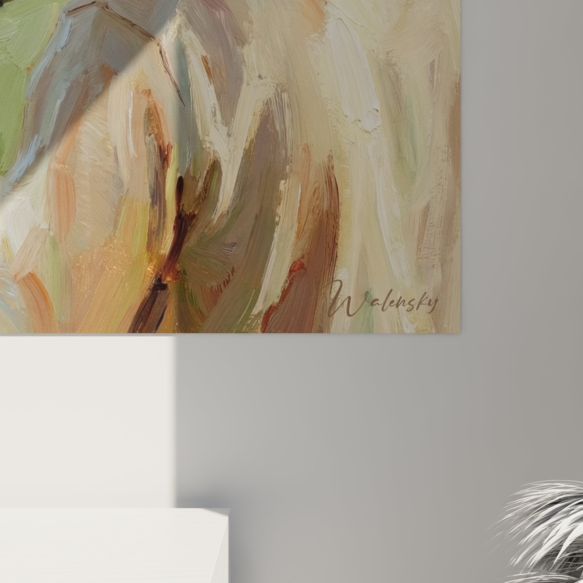 Vue ensemble tableau golf vintage - golfeur sur parcours vert avec paysage pastoral arriere plan