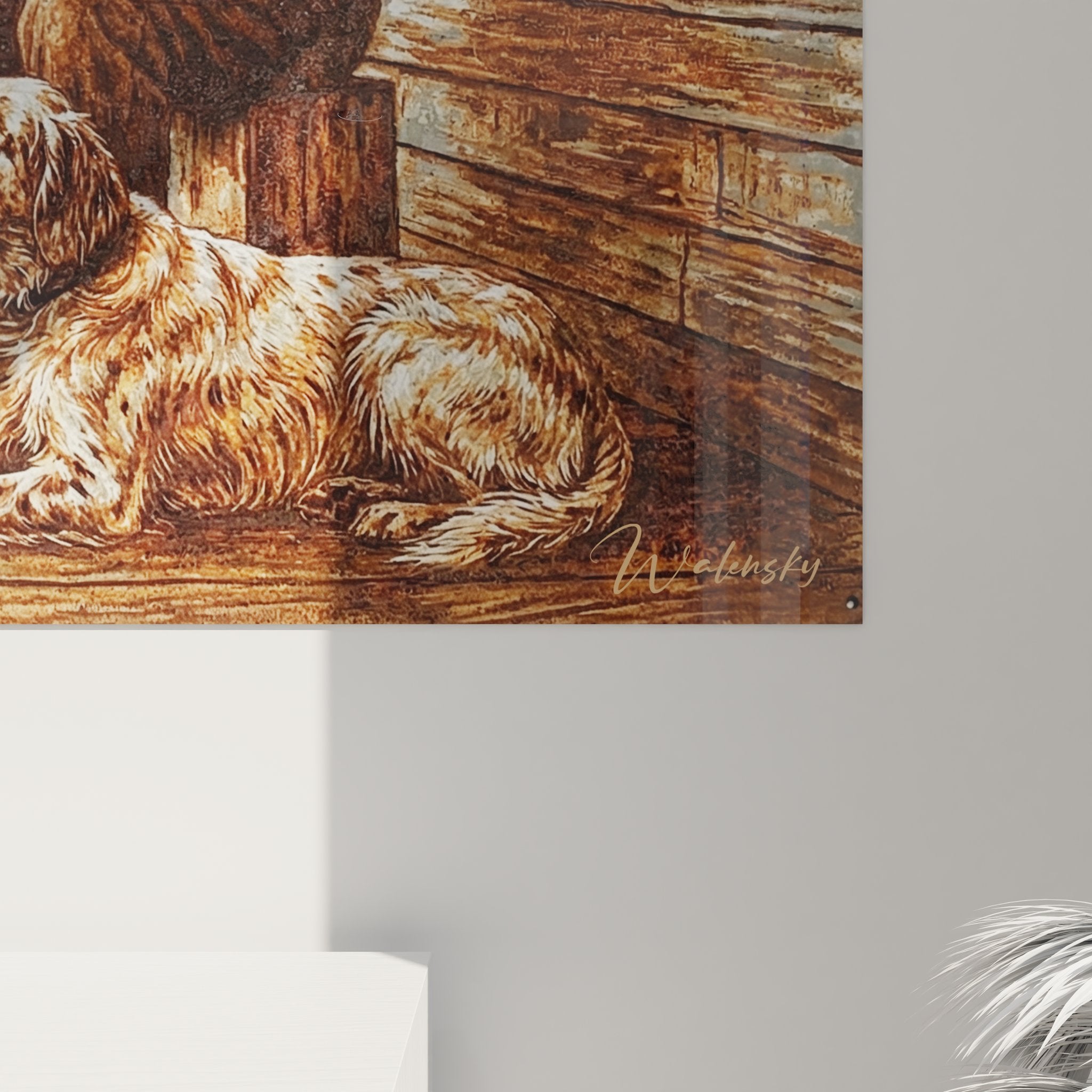 Vue d'ensemble du tableau chasseur sur terrasse avec paysage automnal en arrière-plan