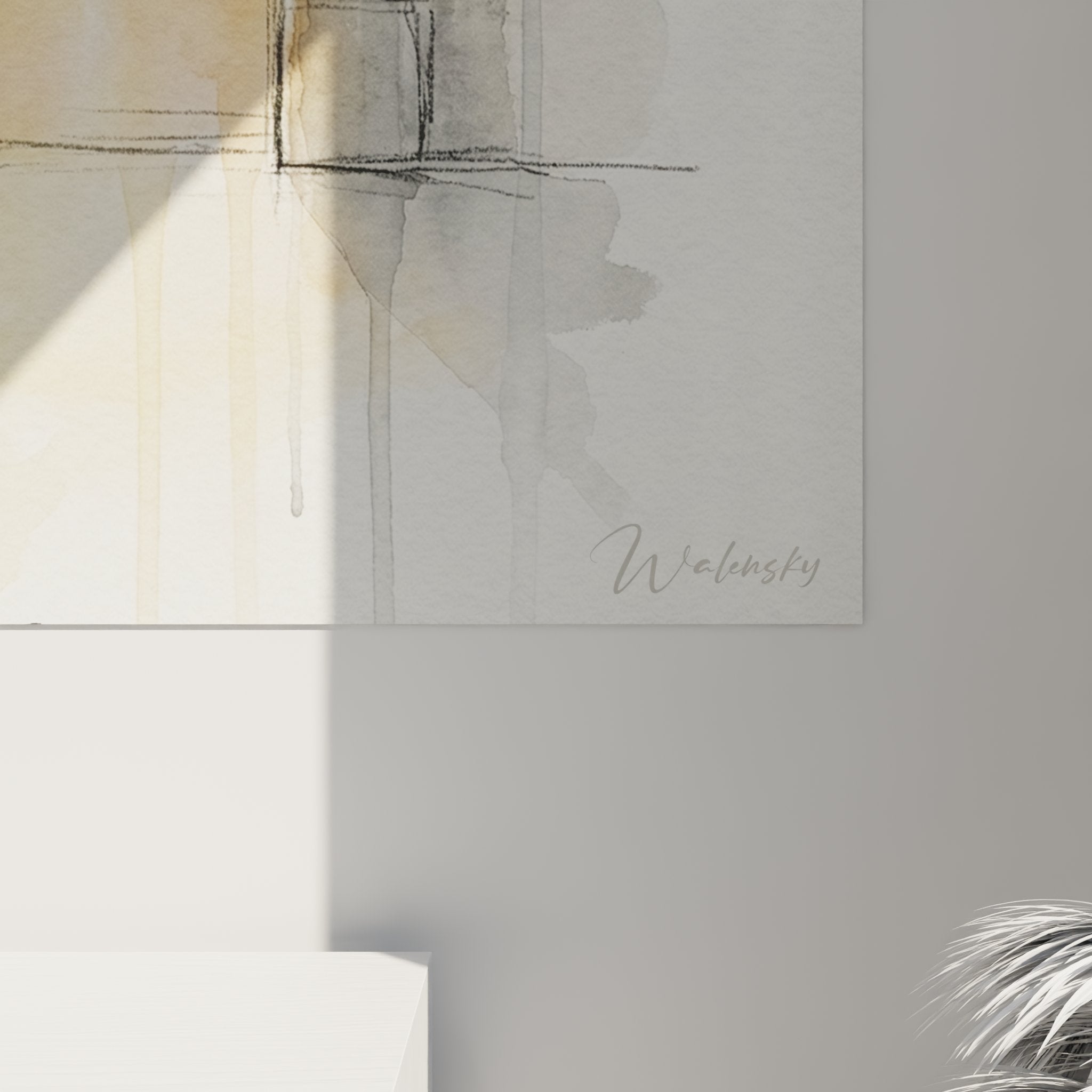 Vista d'insieme quadro gatto Ragamuffin acquerello passaggio architettura decorazione arte murale felino