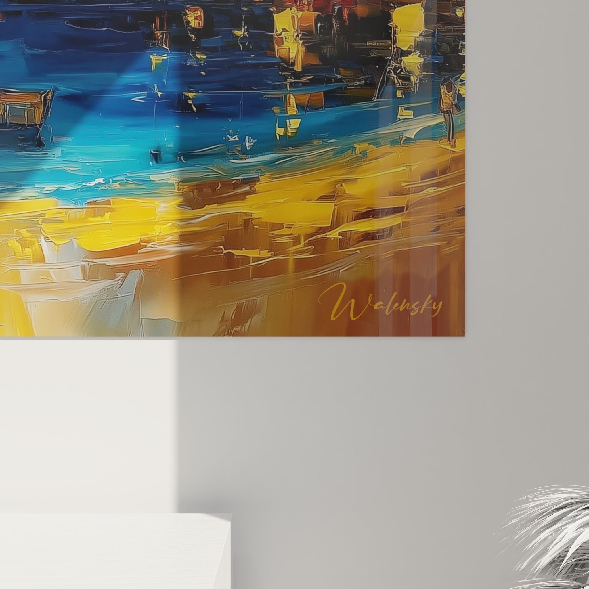 Tableau Port méditerranéen au coucher de soleil - Marina dorée - édition Plage