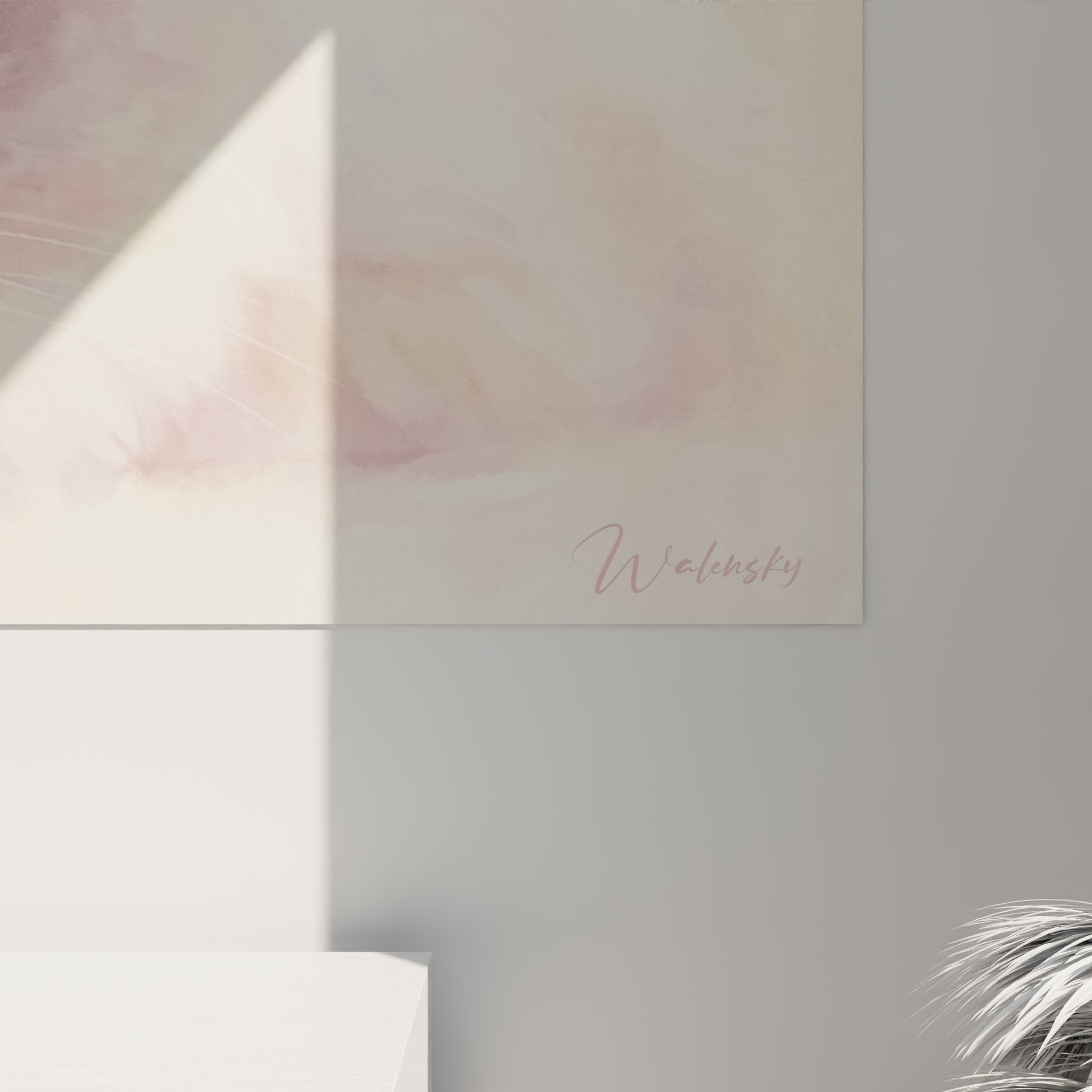 Vue d'ensemble du tableau mural chat Himalayan dans un intérieur moderne aux tons pastel