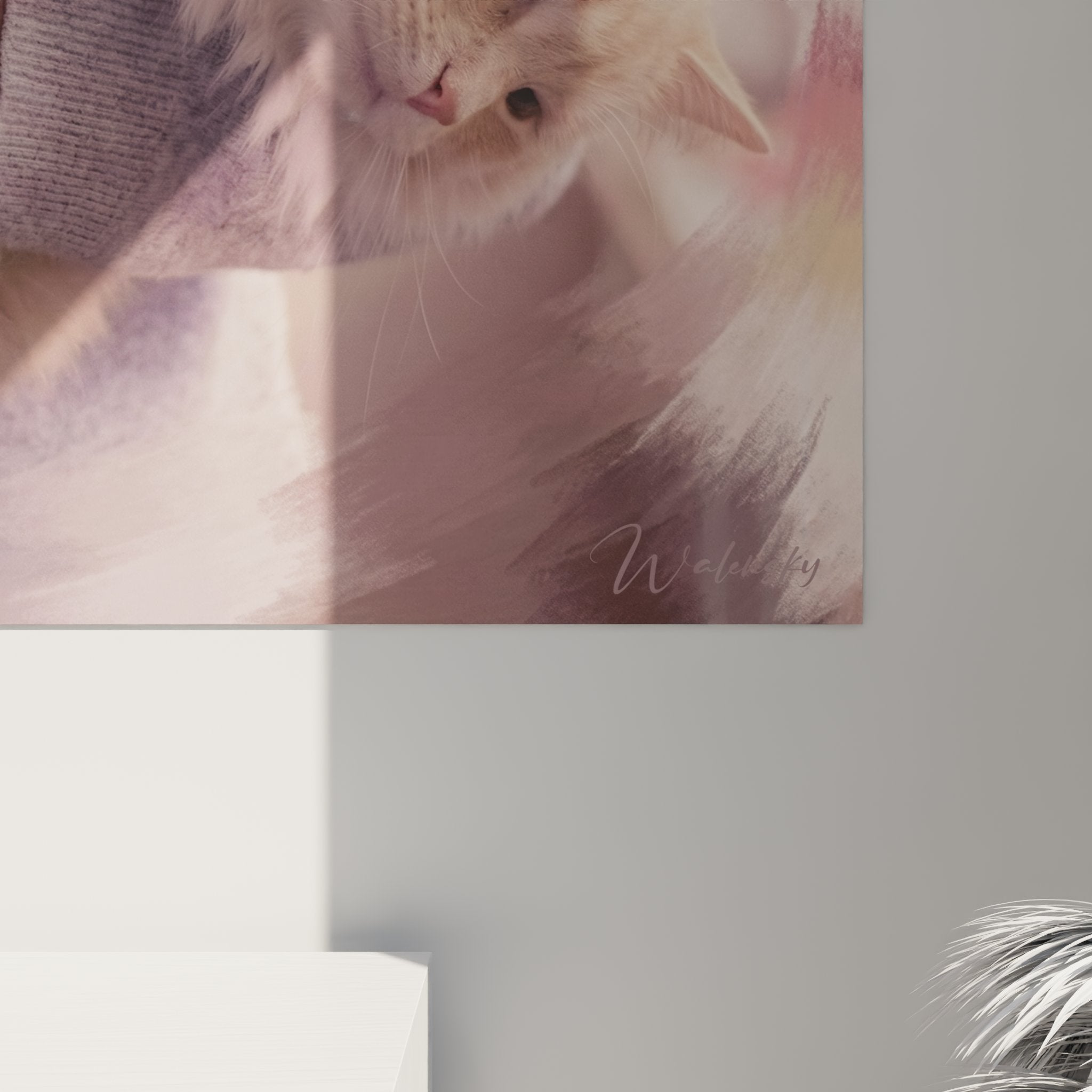 Panoramica quadro murale gatto Ragamuffin tenerezza in interno moderno stile arredamento felino premium