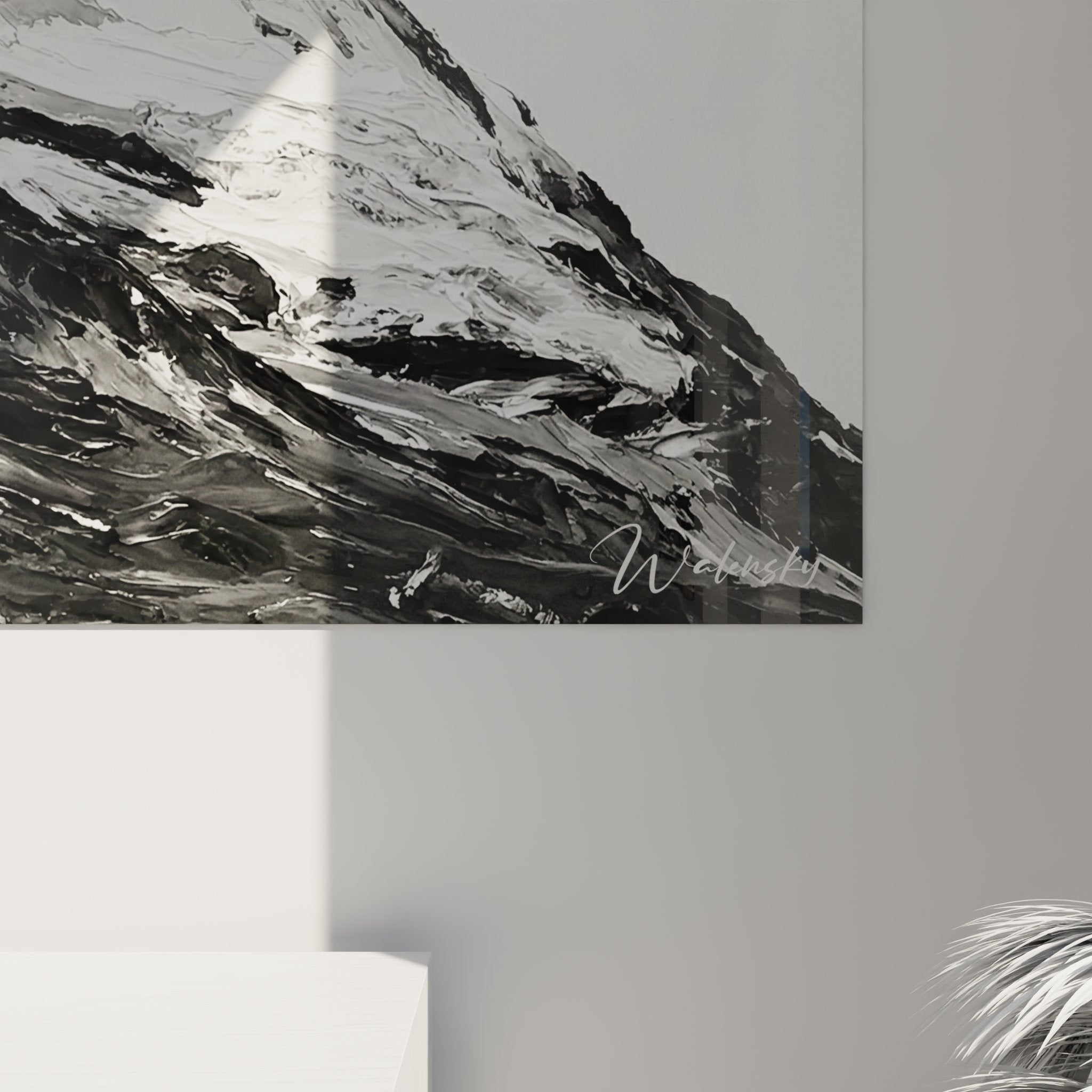 Vista d'insieme del quadro Cervino appeso alla parete che mostra l'impatto decorativo di quest'opera alpina