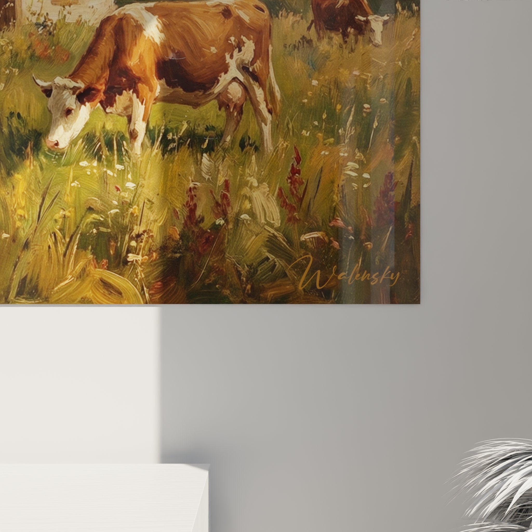 Vue d'ensemble du tableau ferme vosgienne dans intérieur moderne, art rural décoratif Vosges