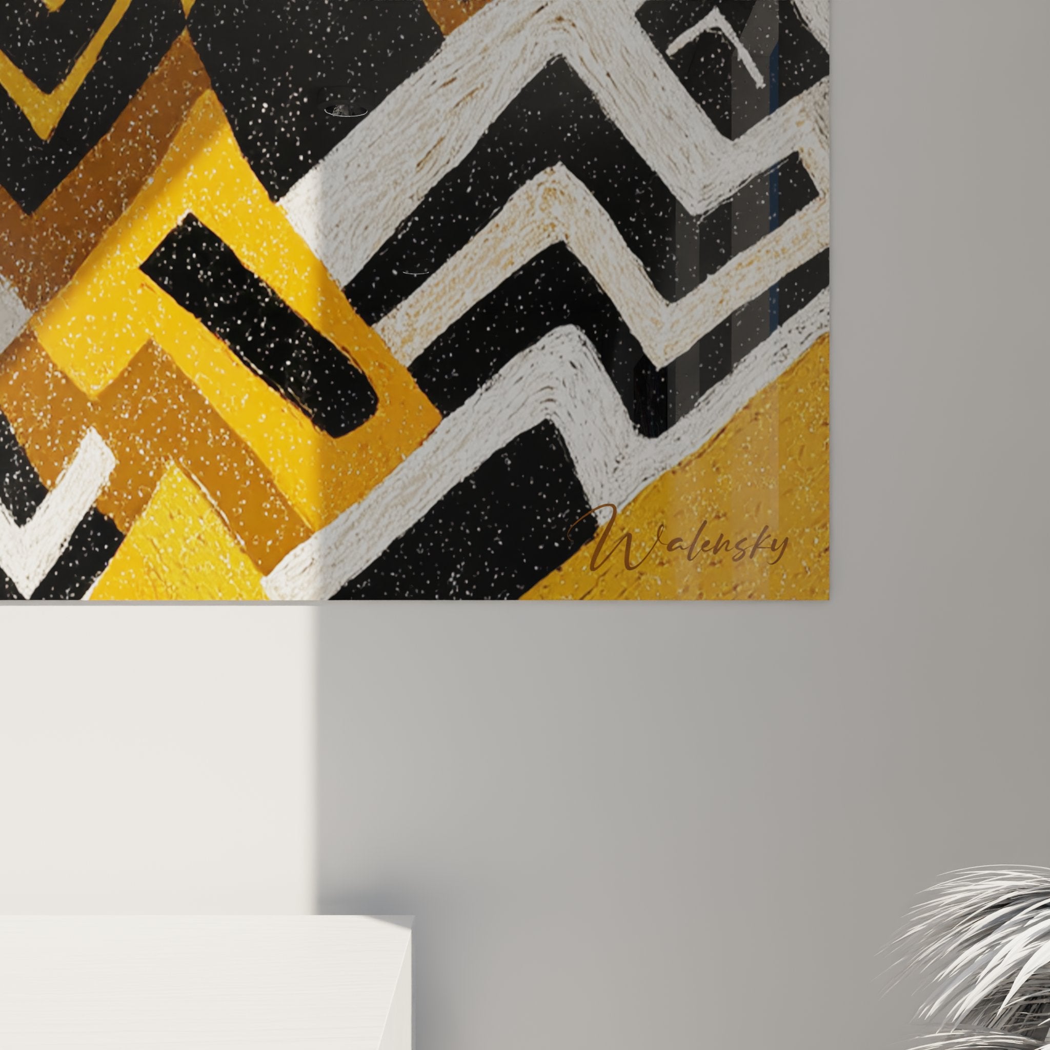 Vista panoramica quadro arte africana astratta motivi tribali geometrici decorazione murale contemporanea