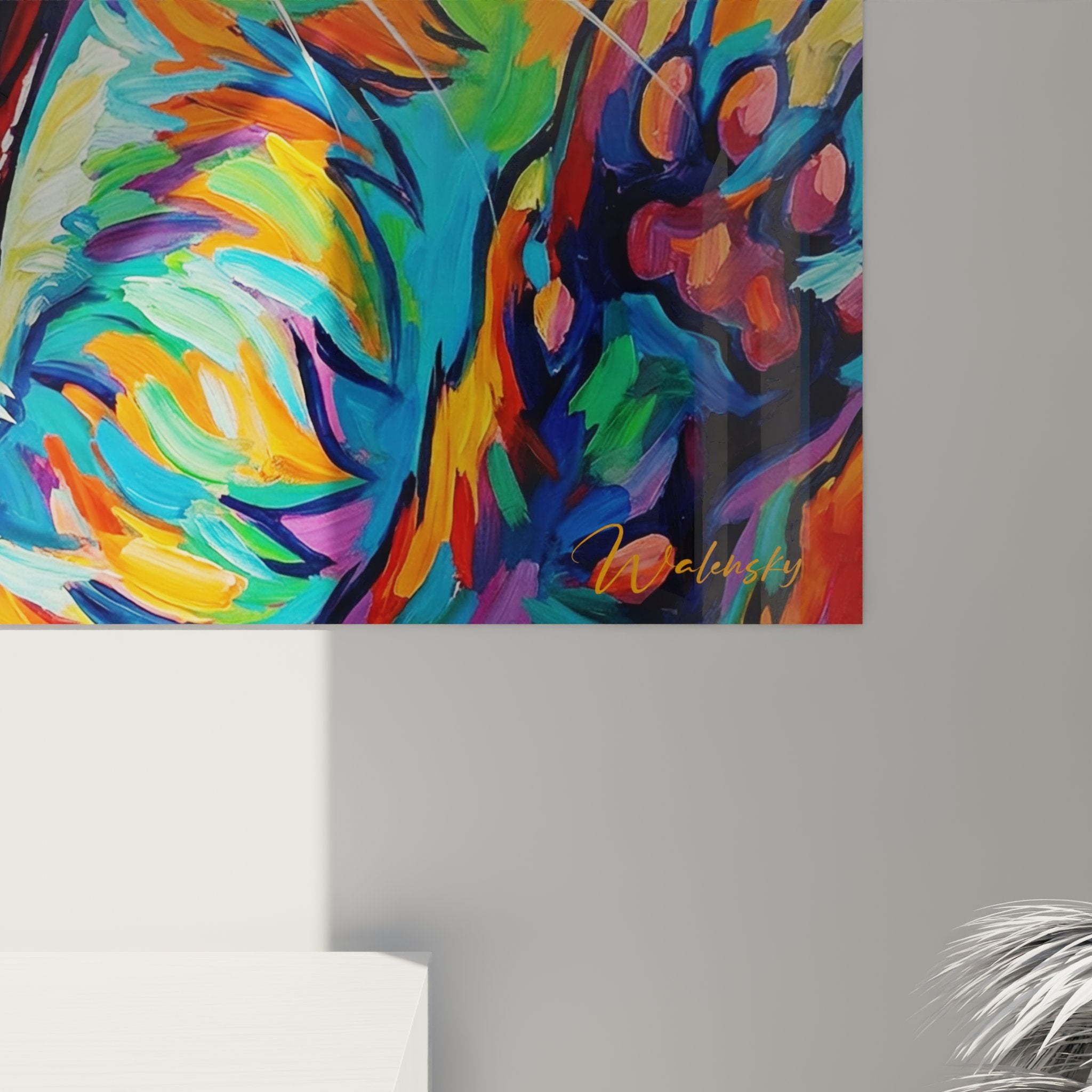 Overview wall art painting Kurilian Bobtail cat colorful art modern interior decoration design