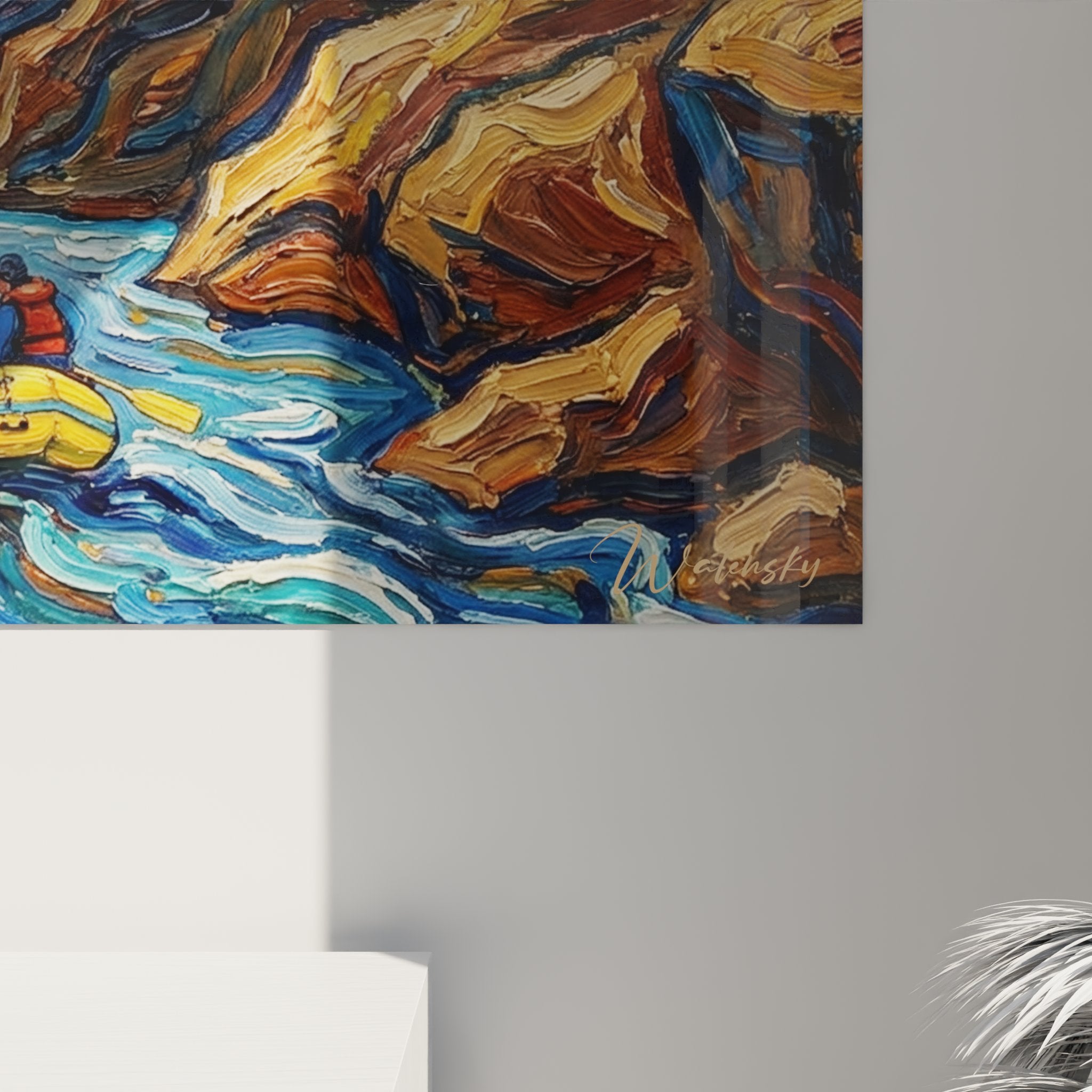 Vue d'ensemble tableau mural rafting canyon format horizontal dans intérieur contemporain decoration aventure