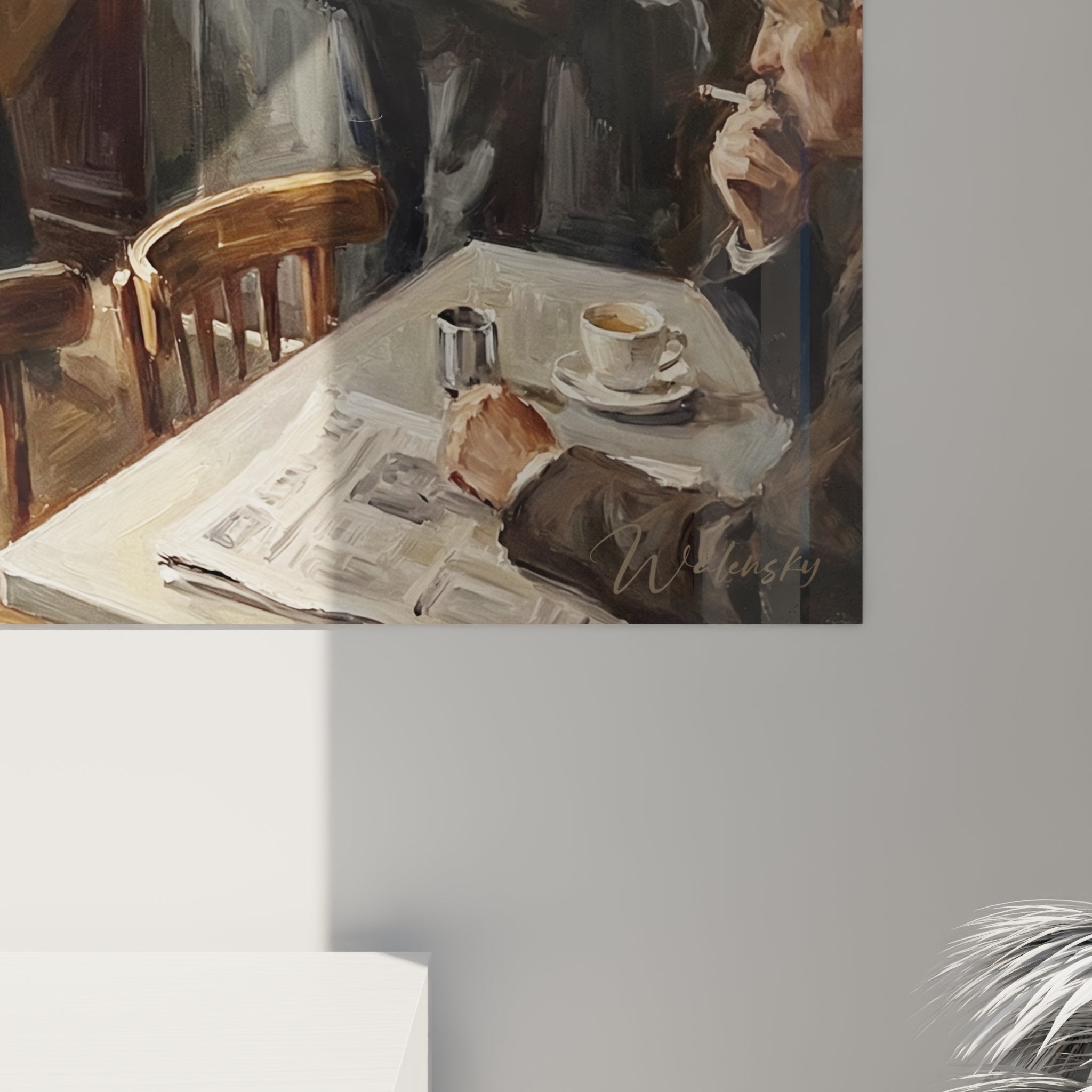 Vue ensemble tableau mural cafe babyfoot decoration interieur style bistrot francais